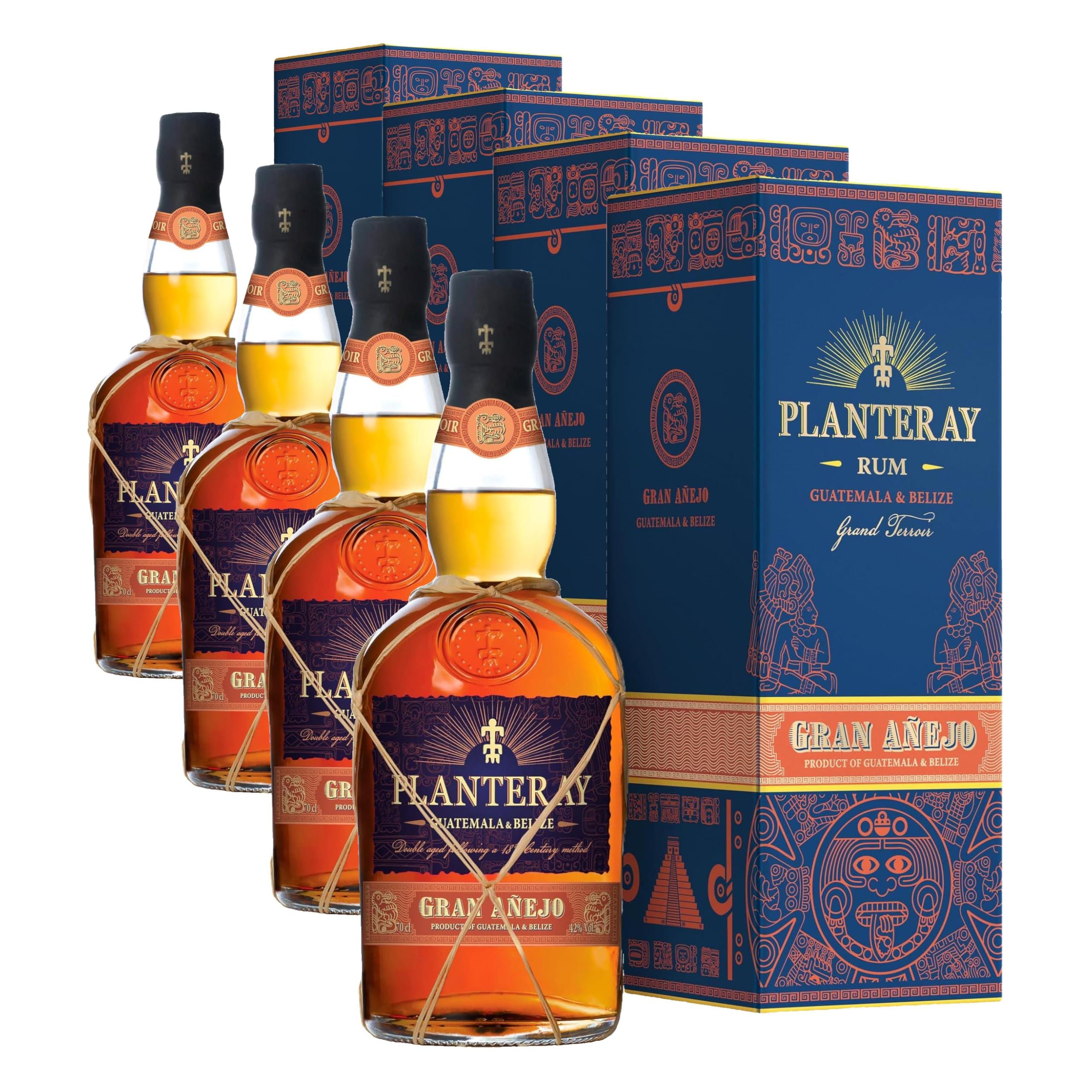 Planteray Gran Anejo, 700ml, Ideale per Mai Tai, Rum Scuro Artigianale, Invecchiato 3 Anni, Miscela da Guatemala e Belize, Idea Regalo, 42% Vol. (Confezione da 4)
