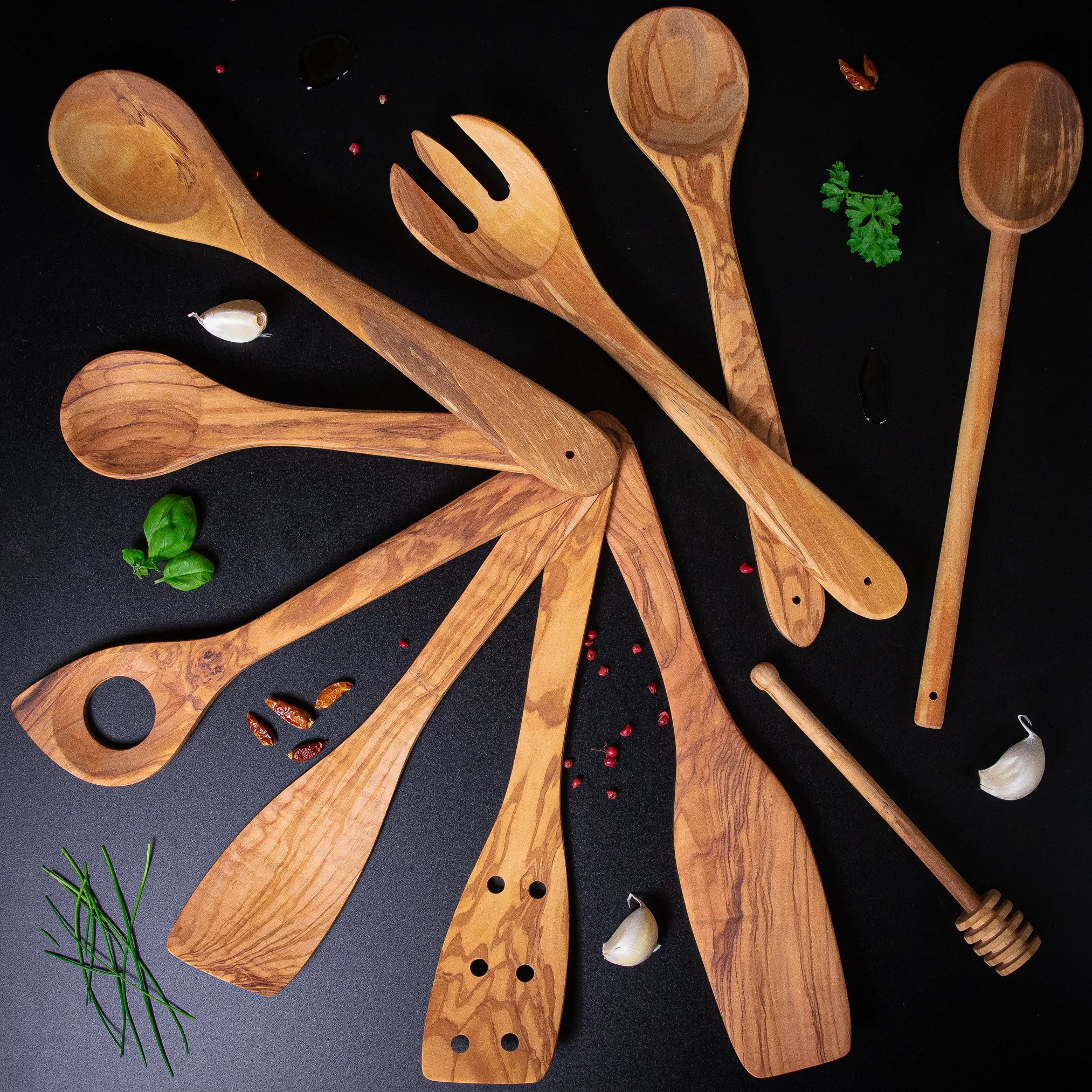 Cilio Posate Per Insalata In Legno D'Ulivo Toscana - 30 Cm, Fatte A Mano, Colore Naturale Argentato - Palette Da Cucina Sostenibili