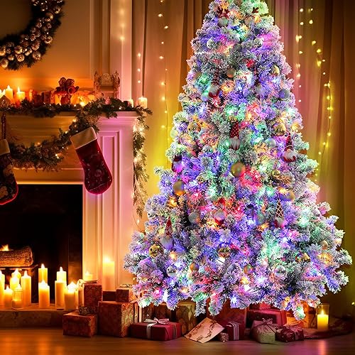 Miniatura 2 de Árbol de Navidad preiluminado de 6 pies, árboles de Navidad artificiales con 250 luces multicolor y blancas cálidas, árbol de pino de Navidad para