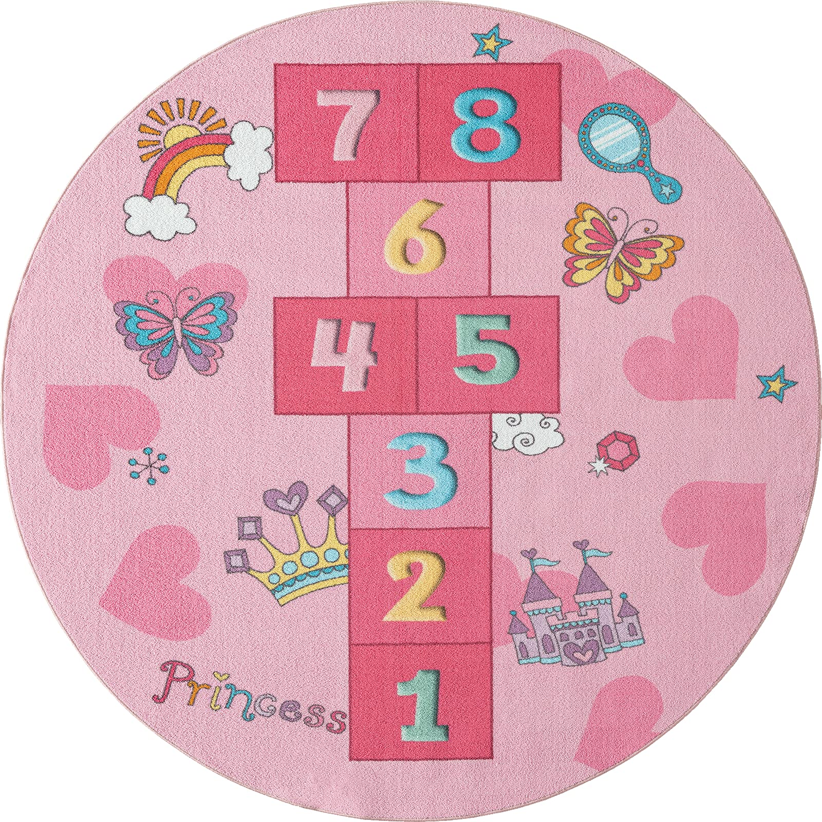 the carpet Happy Life - Tappeto da gioco per bambini, lavabile, con numeri, 140 x 200 cm, colore: Rosa
