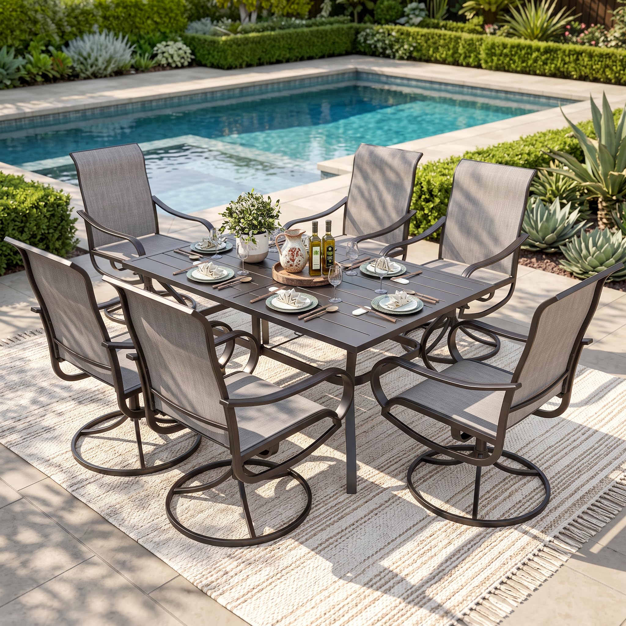 Sophia &amp; William Patio Dining Set for 6 w/Swivel Textilene Chairs, Grey