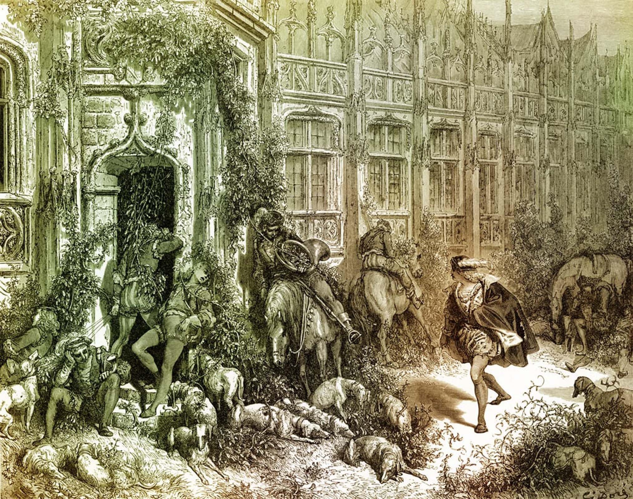ARTXLXXBN Famous Painting Canvas Artwork Graffiti Print Sleeping Beauty Engraving by Gustave Dore Portrait Canvas Image for Home Decor 60x90cm