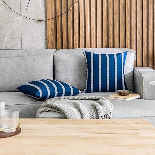 Vista 13 de Home Brilliant Large Stripe Decorative Pillow Covers Euro Shams Cover for Living Room, 24x24 inches(60x60 cm) Set of 2, Tan