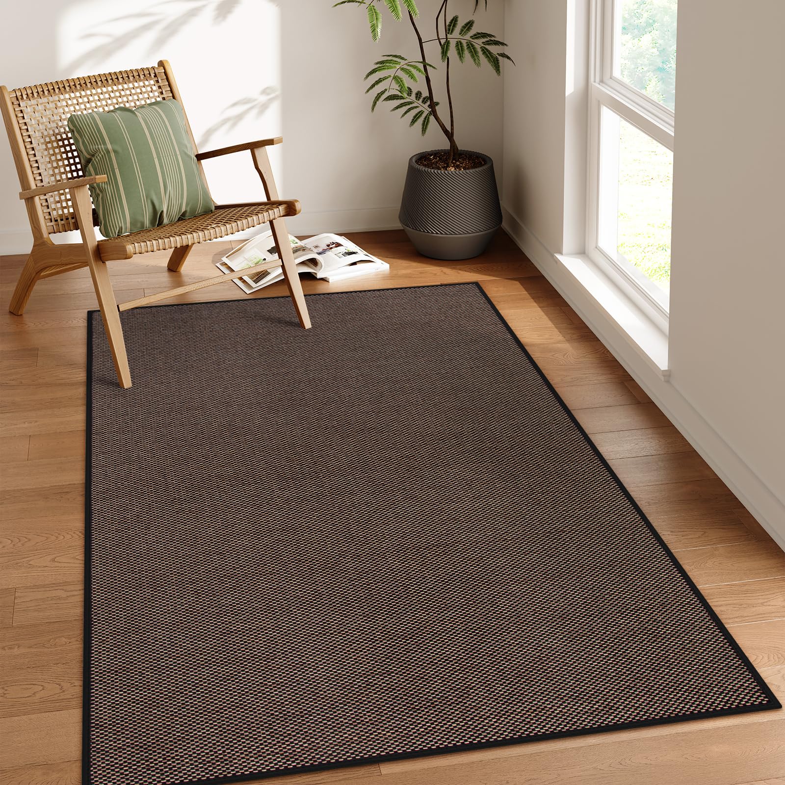 Lahome Noe Farmhouse Entryway Rug, 3x5 Black Area Rug for Living Room Bedroom Dorm Neutral Washable Carpet, Non Slip Stain Resistant Indoor Door Mats