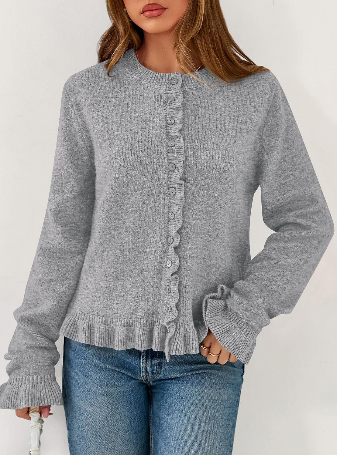 PRETTYGARDEN Womens Ruffle Button Down Cardigan Sweaters image 5