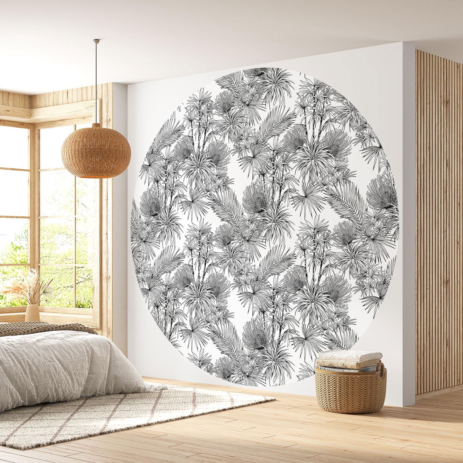Papier peint rond botanique Lumalea Ø 260 cm en papier premium lavable