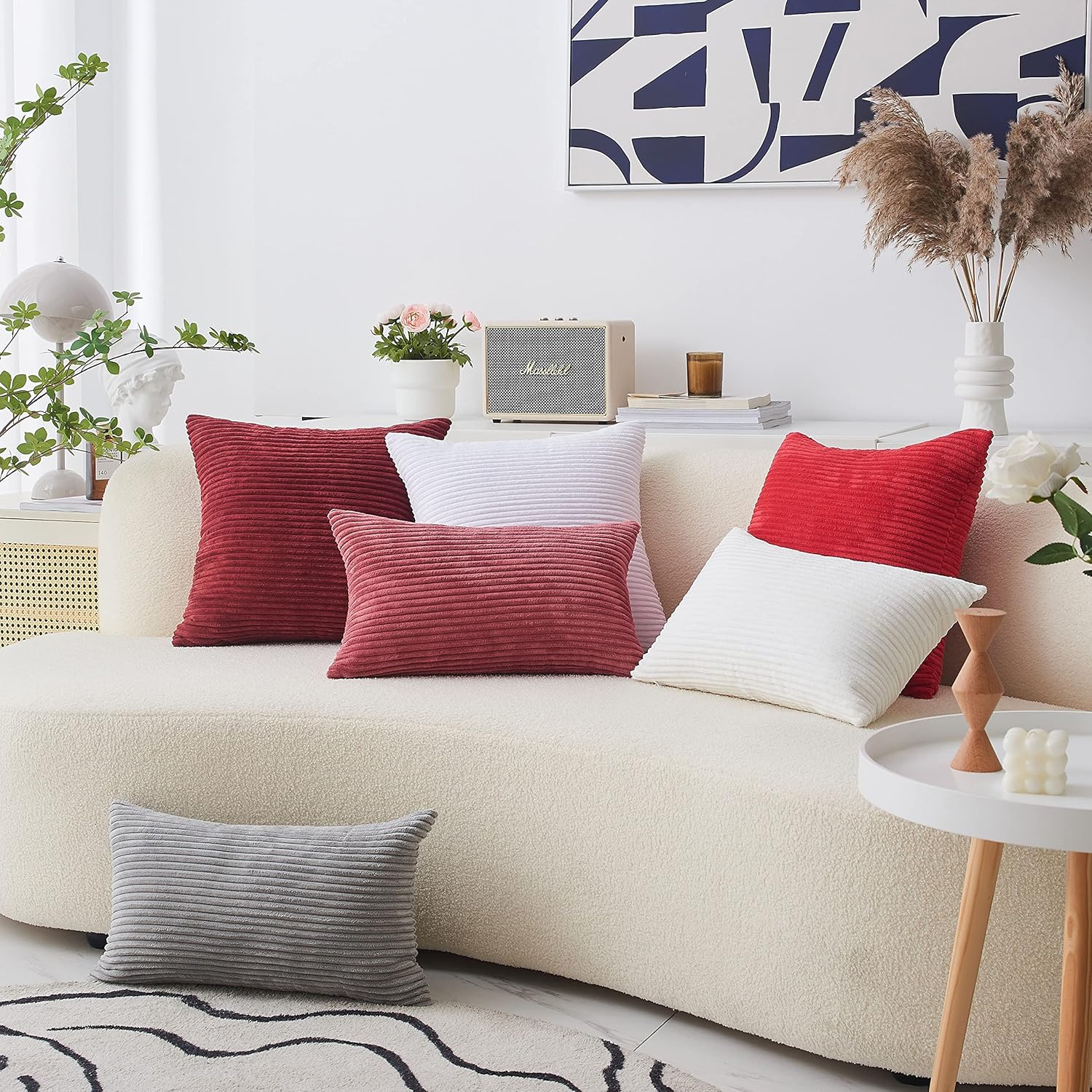 Home Brilliant 18x18 Pillow Cover Dark Red Plush Corduroy Pillow Cover Decoration Striped Velvet Throw Pillow for Couch Sofa Bed Living Room Bedroom Valentine's Day, 18 x 18 Inch, Burgundy - Image 6