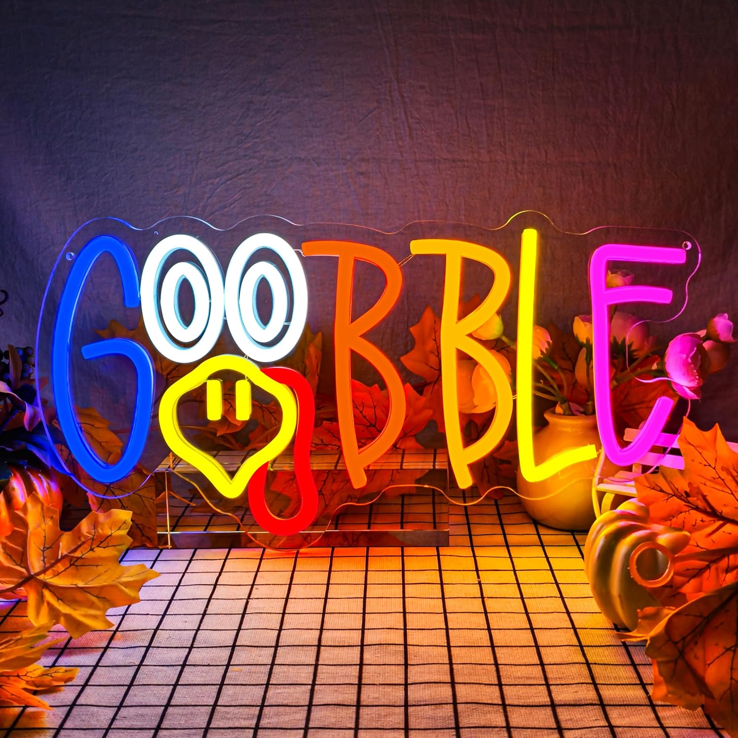 Turkey Neon Sign Thanksgiving Neon Sign Dimmable Thanksgiving Neon Light Sign for Home Decor Gobble Till You Wobble Sign for Autumn Decor Kids Holiday Gift