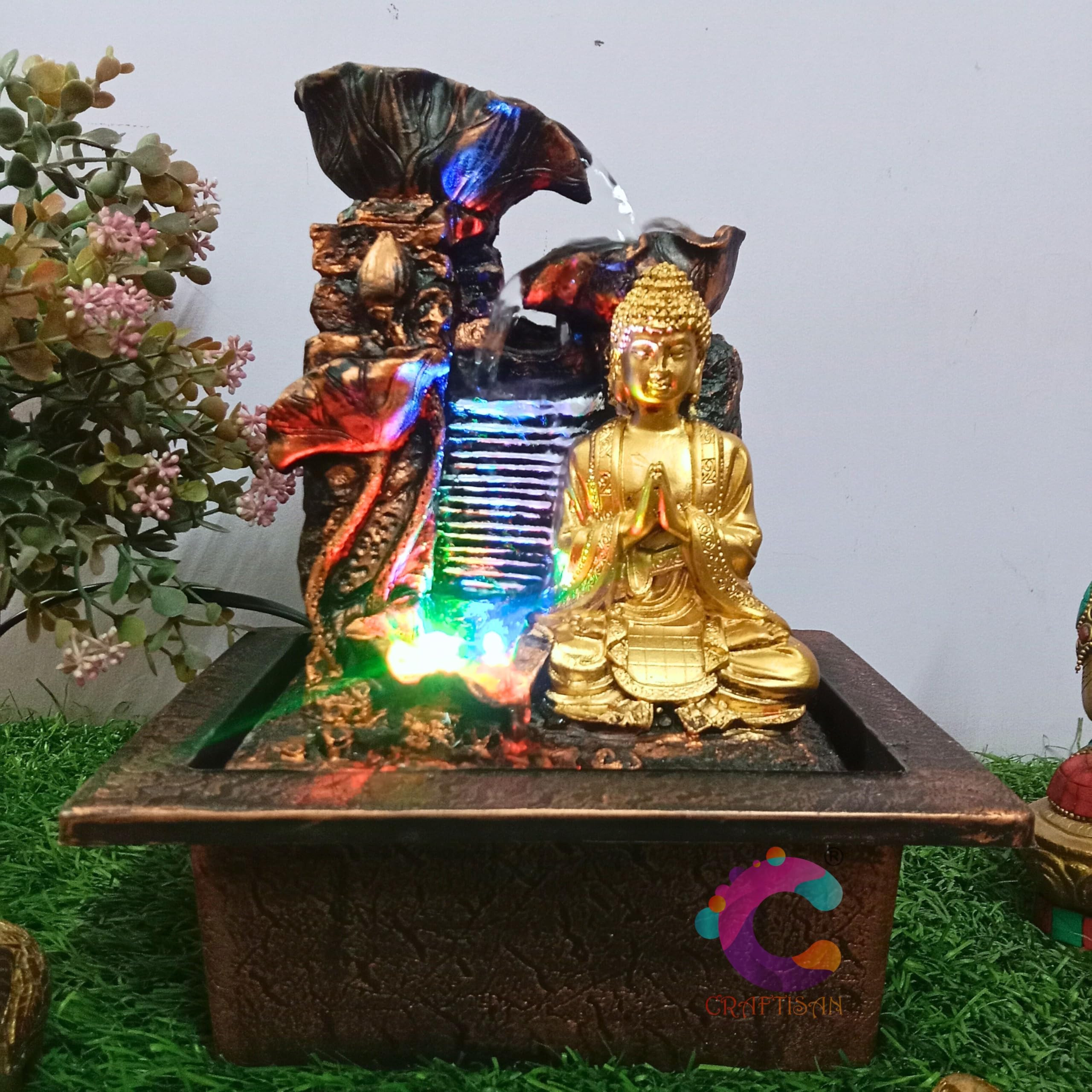 Decorative Water Fountain for Home Décor, Office, Indoor & Outdoor, Garden, Puja Room, Vaastu, Reception, Spa, Gifting. (Namaskar Buddha C-054)-image-36