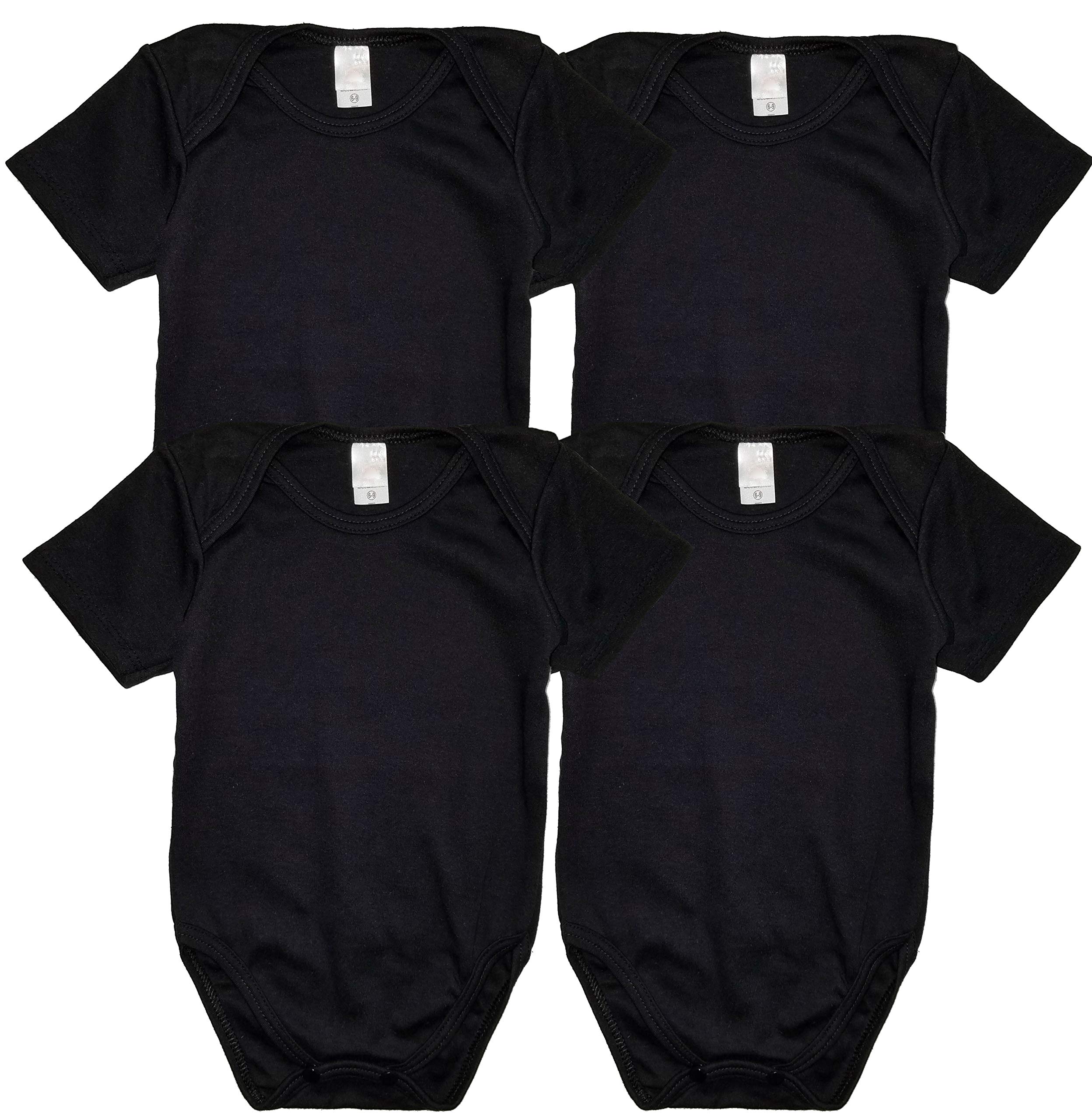 B-One Kids Baby 100% Cotton Super Soft Solid Bodysuits 4-Pack (36 Months (Size 3), Black)