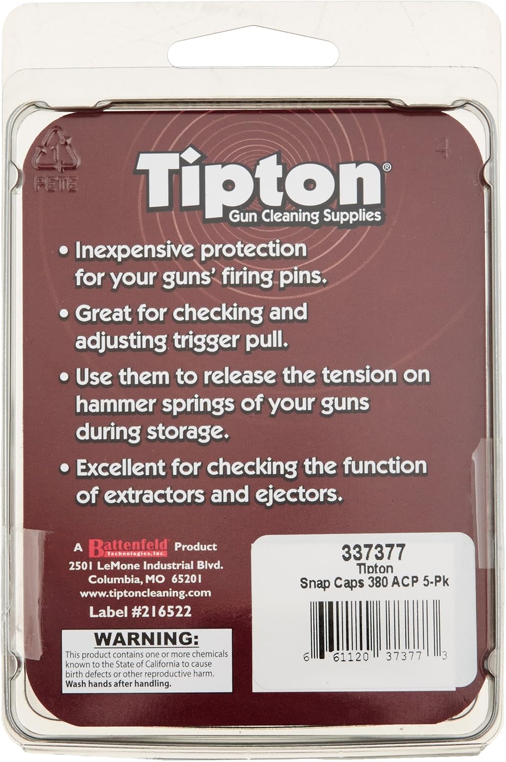 Tipton Pistol Snap Caps with False Primer and Reusable Design for Dry-Firing, Gun Maintenance, Gun Storage