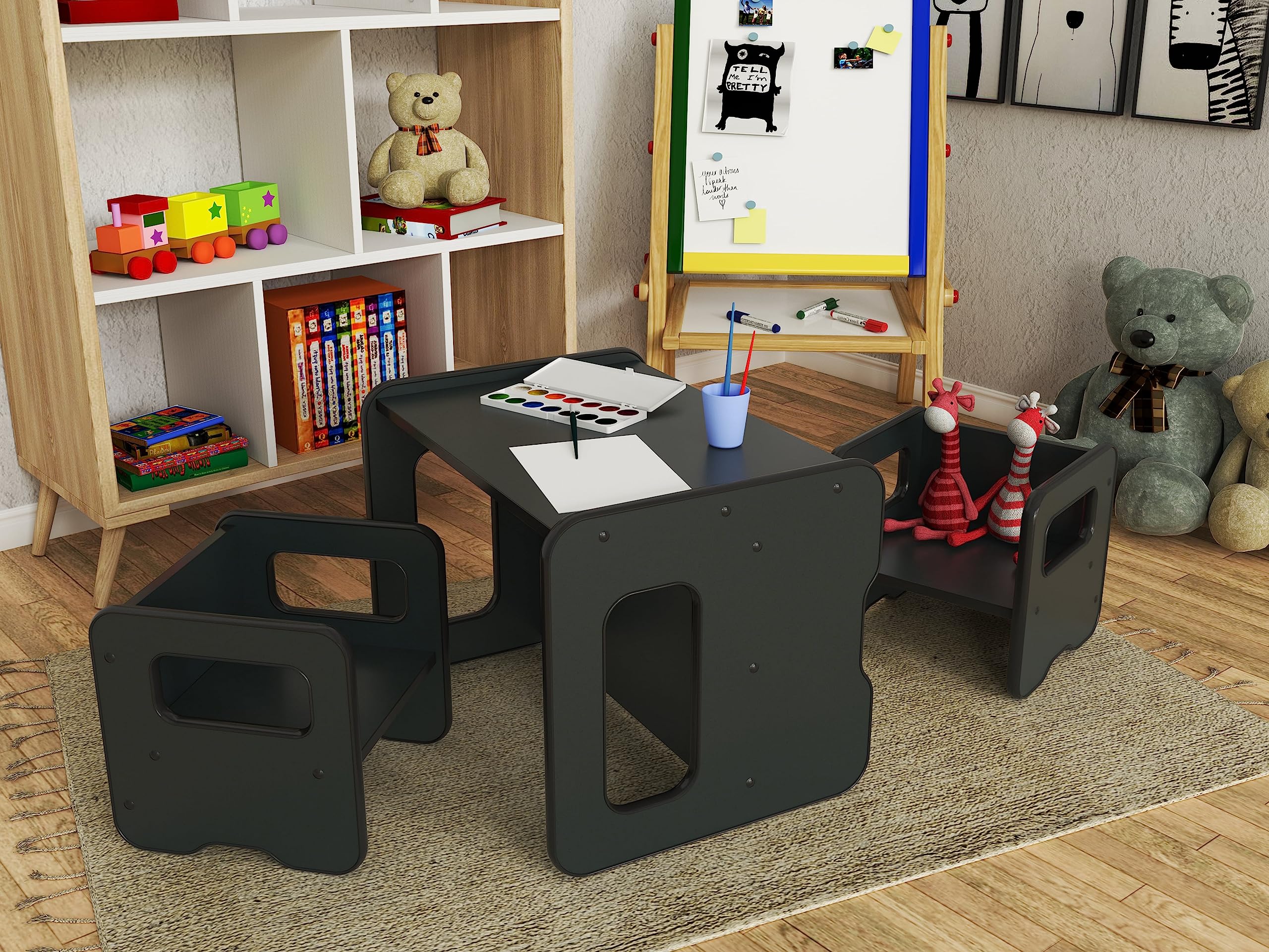 defiPad Sitzbank für Kinder | Kindersitzbank durch Drehen als Kindertisch verwendbar | Sitzbank Holz mit 2 Sitzhöhen | Kinder Tisch Funktion | Kindersitzgruppe Element |
