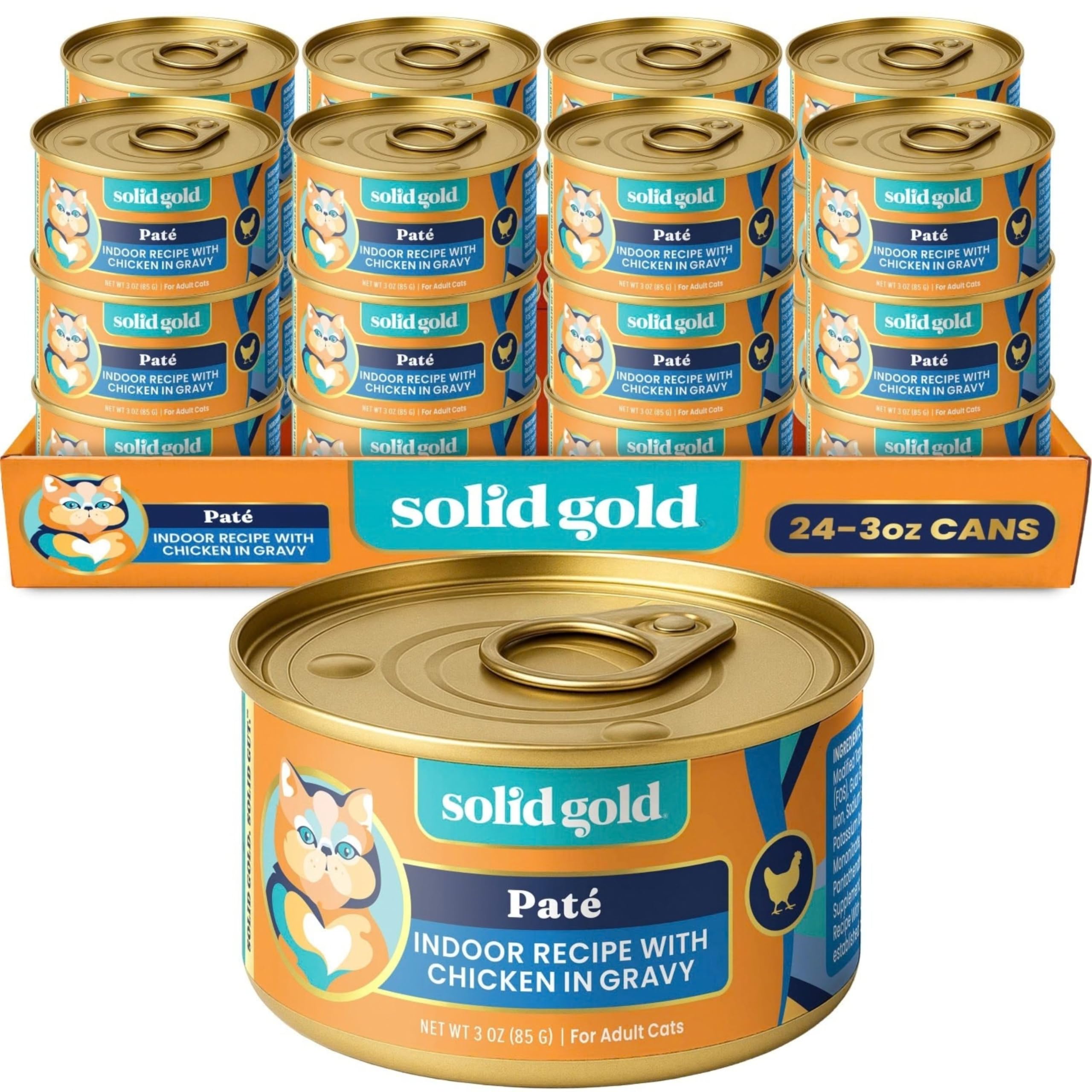 Solid Gold Indoor Wet Cat Food, Chicken Pate, Grain Free, Adult Cats, 24ct