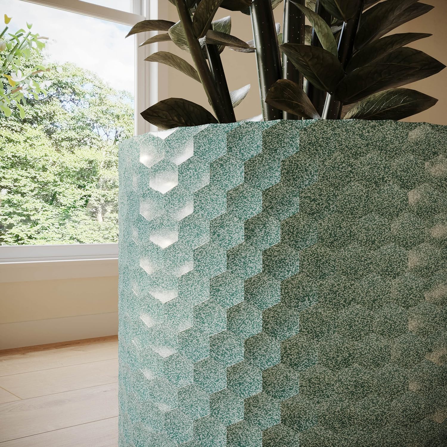 EverNest Rhys Blue-Green Modern Honeycomb Pattern Indoor Planter with Wooden Stand, 8-Inch Plant Pot, SelectBase, Mid-Century Modern Home Decor Planters (Small, 1 Gallon)