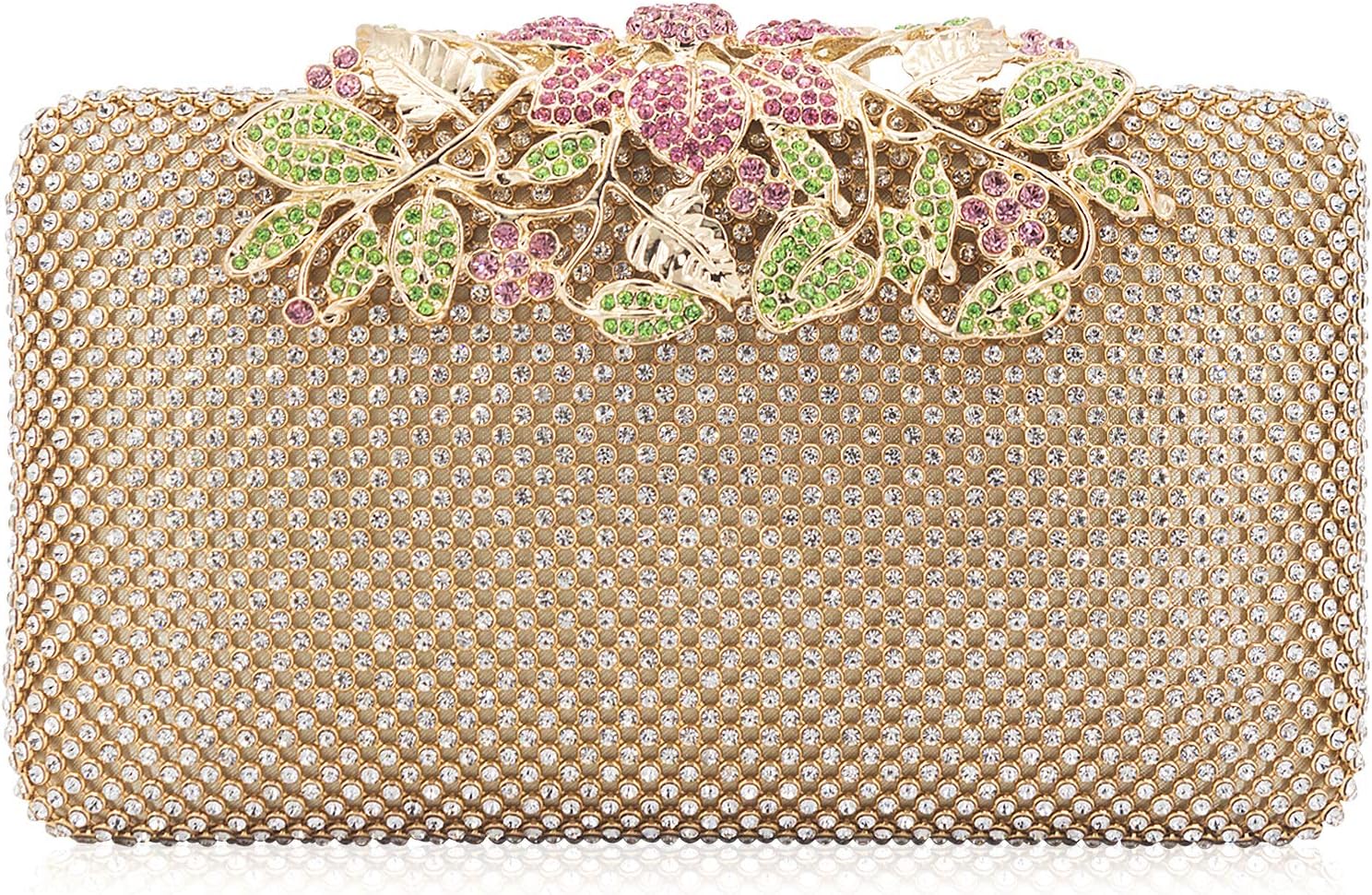 MagicLove Womens Evening Bag with Flower Closure Rhinestone Crystal Clutch Purse for Wedding Party