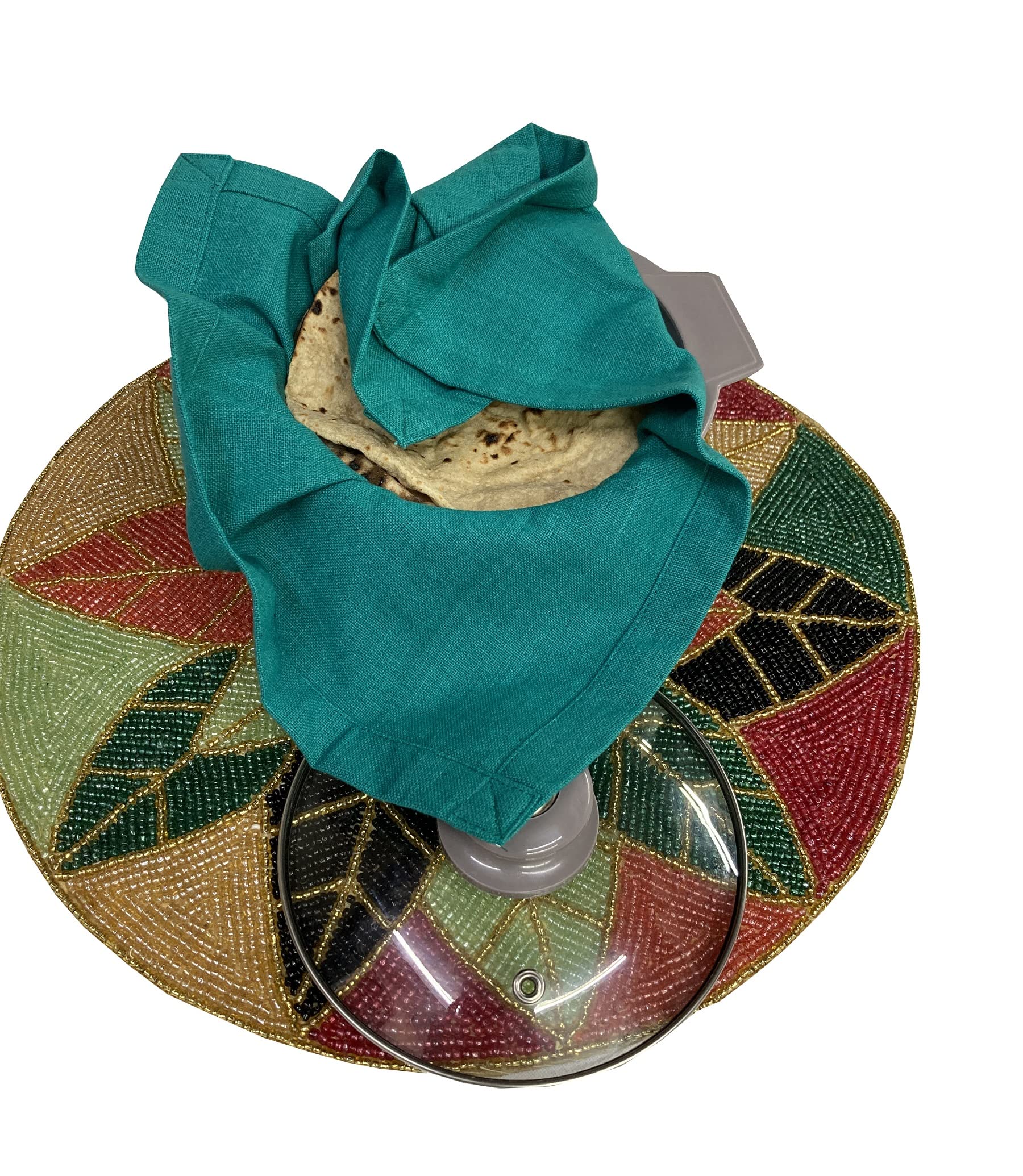 Glus Cotton Roti Wraps Reusable & Washable Easily fit in Tiffin & Lunch Box-Pack of 3 (Green, 30 x 30 Cms)