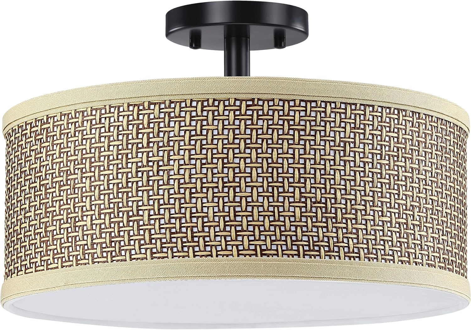 Linen Fabric Semi Flush Mount Ceiling Light PS Diffuser,Chandeliers Shade for Bar, Dining Room, Corridor,Living Room Hallway (Black Finish, 20 Inch)