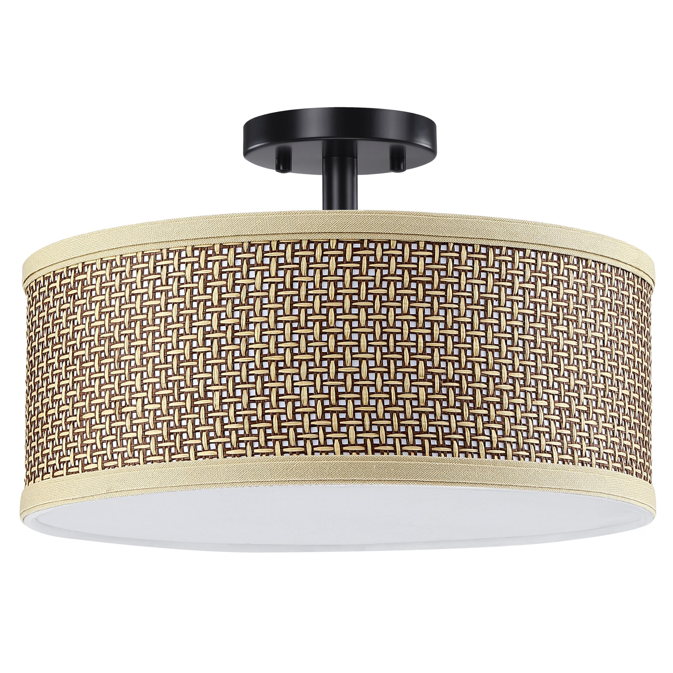 Linen Fabric Semi Flush Mount Ceiling Light PS Diffuser,Chandeliers Shade for Bar, Dining Room, Corridor,Living Room Hallway (Black Finish, 20 Inch)