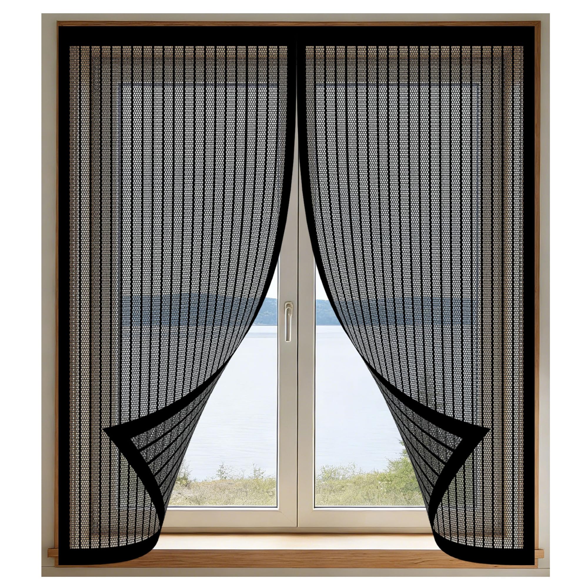 Magnetic Net Window 60 x 60 cm Keep Fly Mosquito Out Window Nets Insects Excellent Ventilation While Blocking Bugs for Windows Doors and Patio Screens, Black