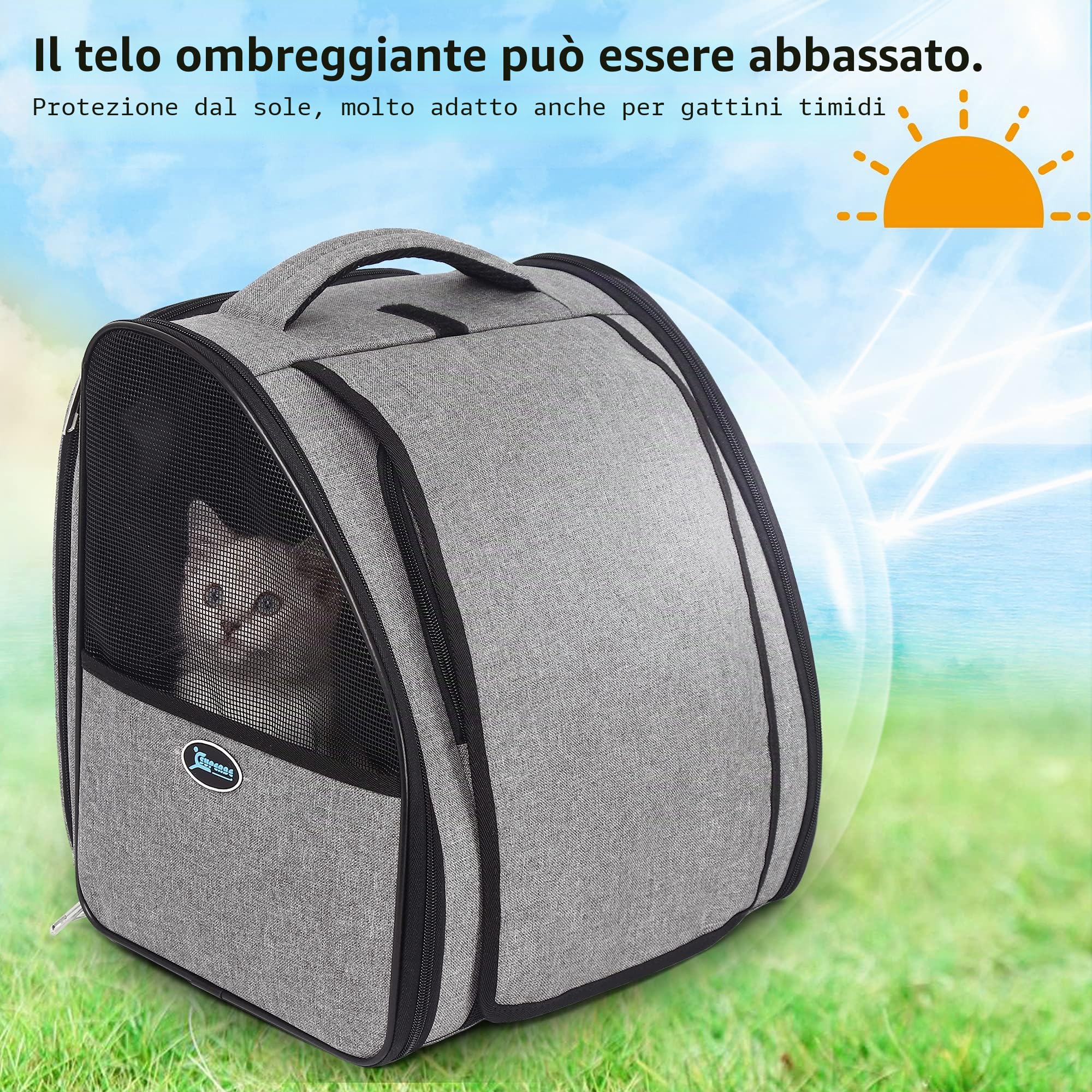 Zaino Espandibile per Cani e Gatti Approvato Compagnie Aeree Viaggi Escursioni Grigio