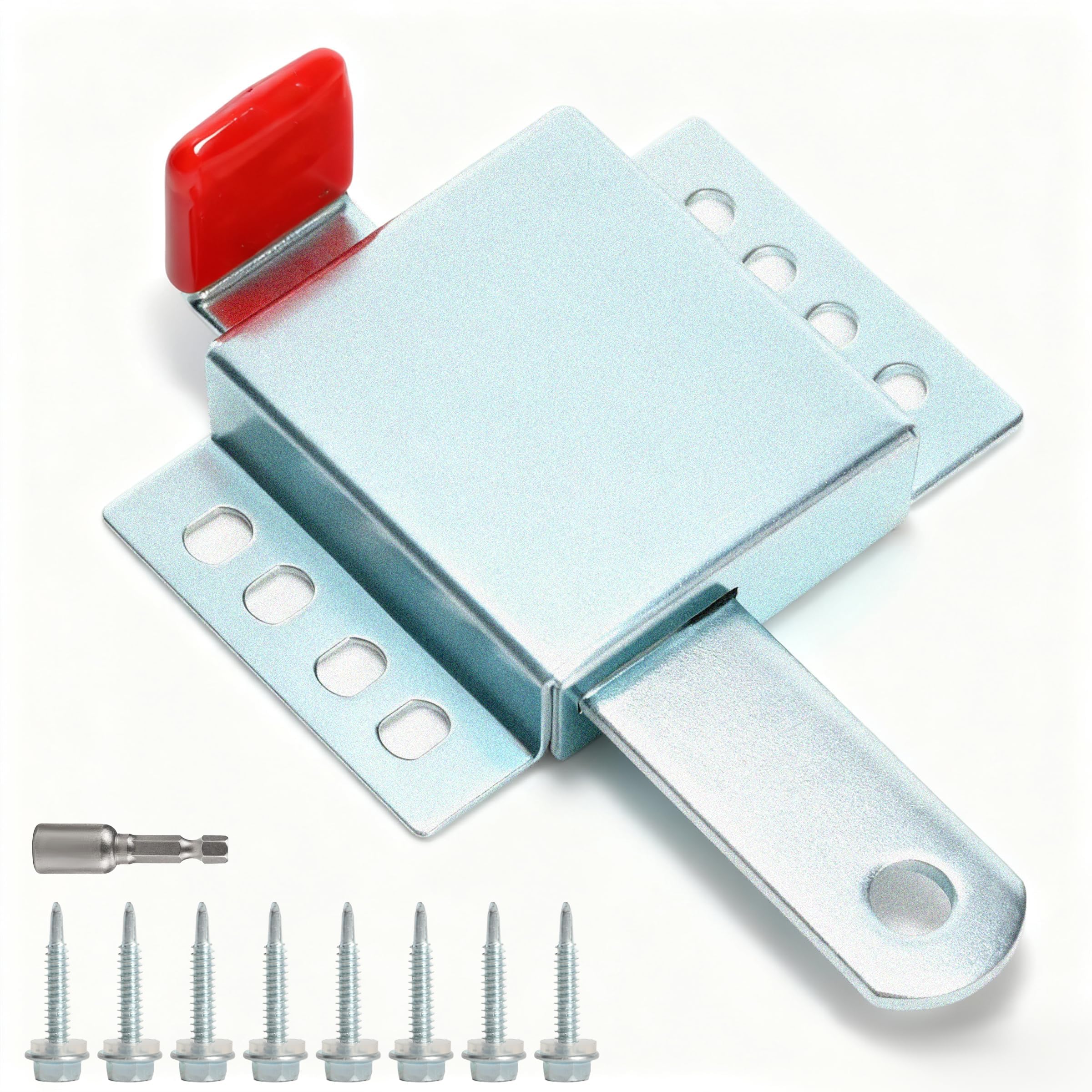 Heavy Duty Inside Deadlock, Garage Door Lock with Screws and Red Rubber Cover, Galvanized Steel Garage Door Slide Lock for Most Garage Doors