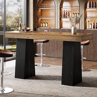 Tribesigns 63-Inch Bar Height Table, Wood Rustic Counter Height Table, Rectangular Home Bar with Thickened Tabletop and Sturdy Base for Kitchen, Dining Room, Living Room, Pub, Brown & Black (1)
