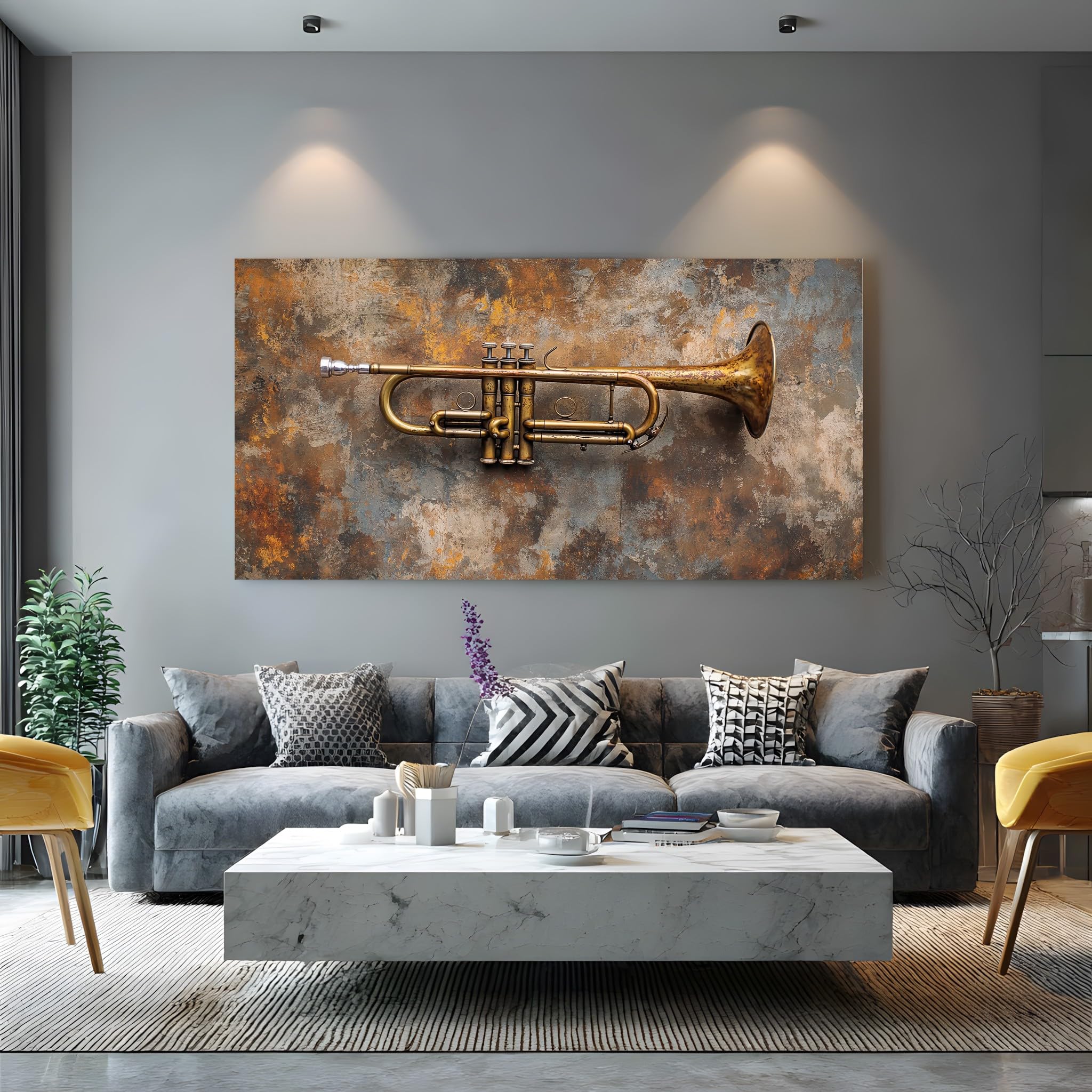 Tableau decoration murale nostalgique trompette grand format sans cadre - 8