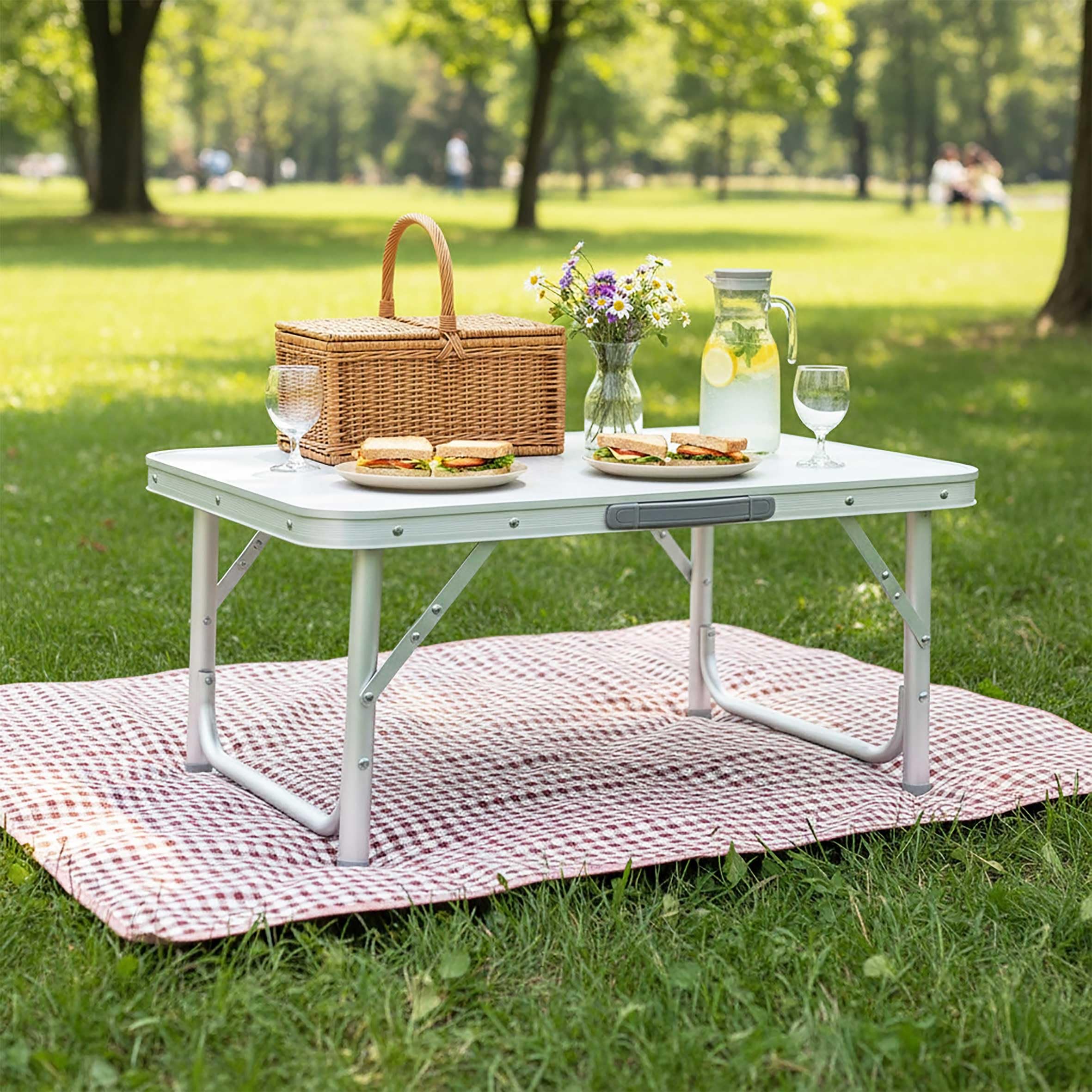 Spetebo Alu Camping Klapptisch sehr leicht - 75 x 55 cm - höhenverstellbar von 25 bis 59 cm Alu Campingtisch