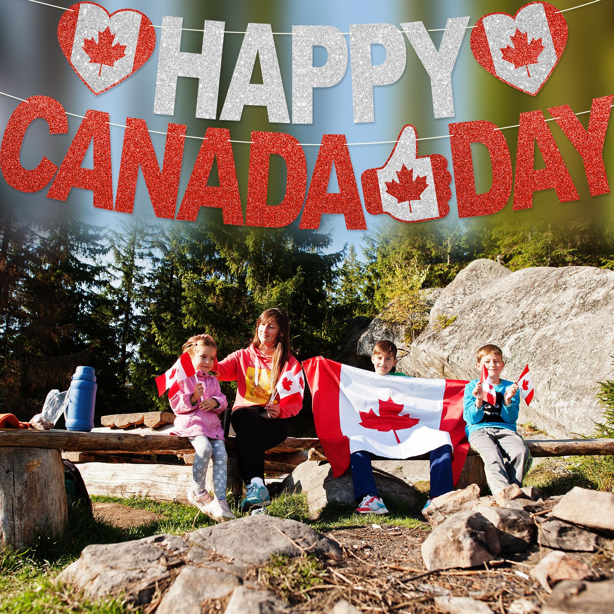 Striscione Happy Canada Day – NO decorazioni fai da te per il giorno del Canada per decorazioni per feste 1 luglio forniture per feste glitterate