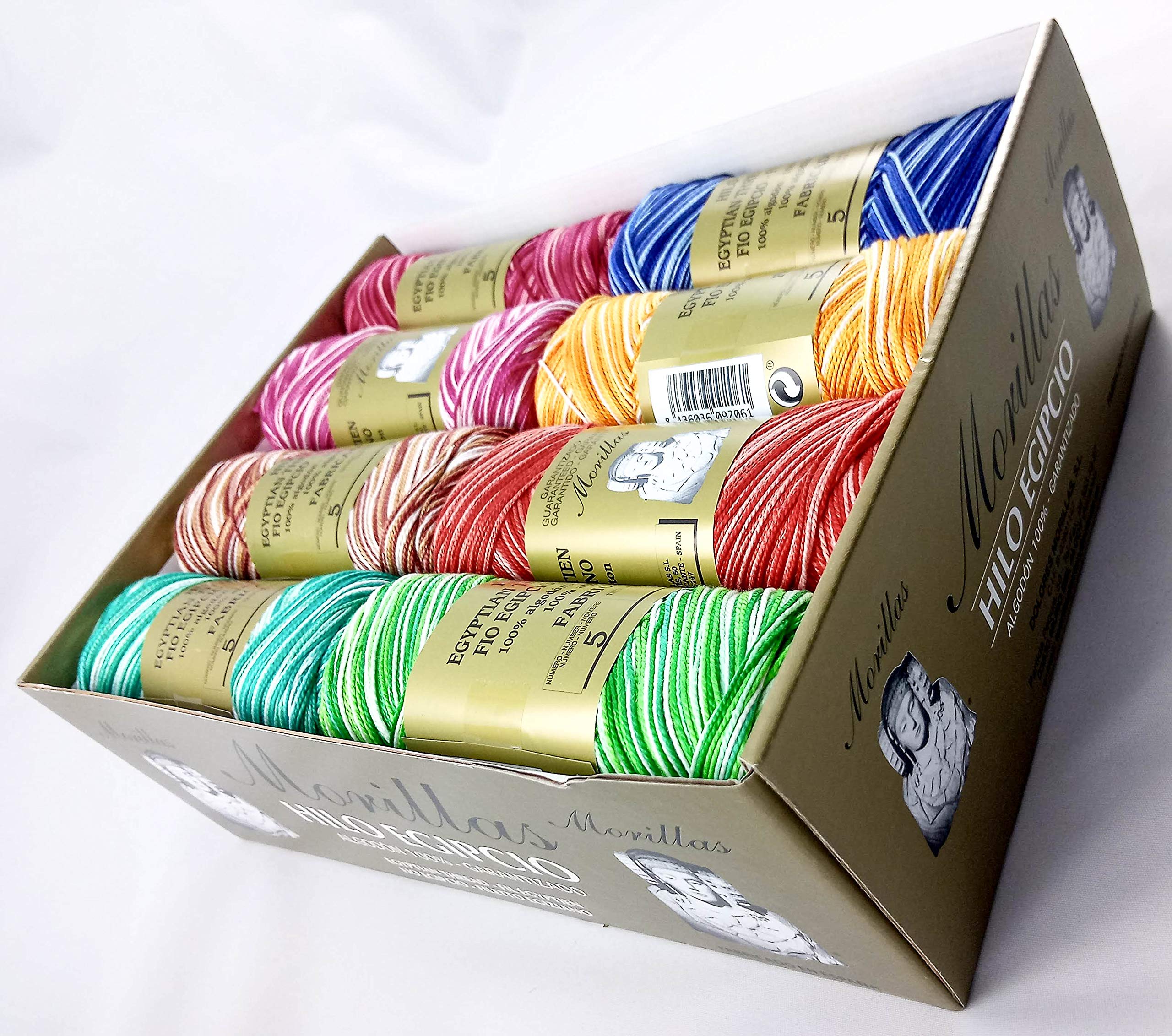 Confezione da 2 Zepelines Ne 5/2 colore bianco punto blu di cotone perlé 100% egiziano mercerizzato per lavori di uncinetto o maglia con una finitura elegante. (85 g x 2 pezzi