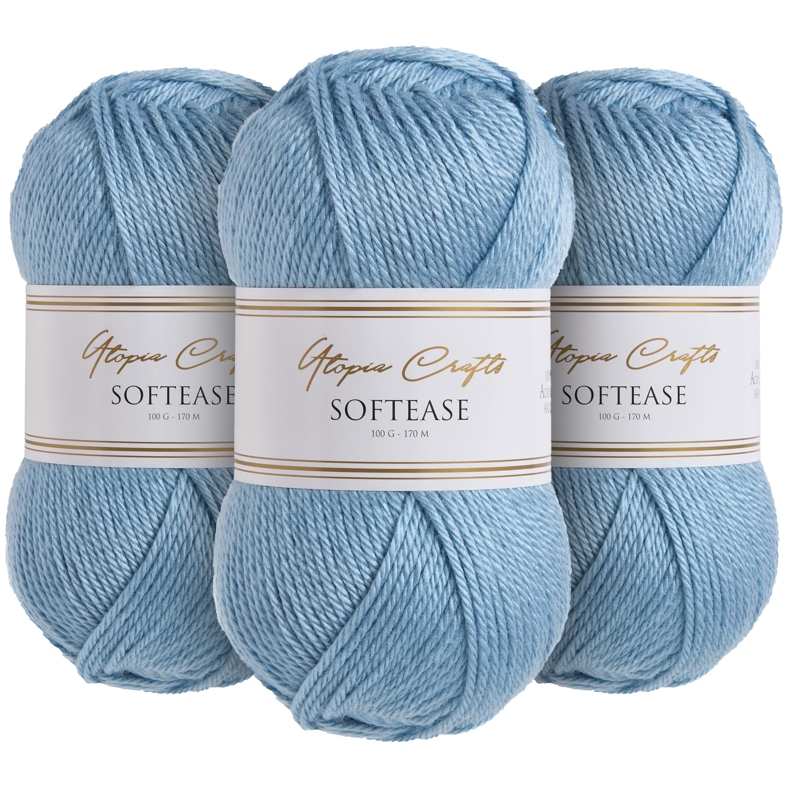 Utopia Crafts Softease Knitting and Crochet Yarn 3X 100g (Misty Blue)