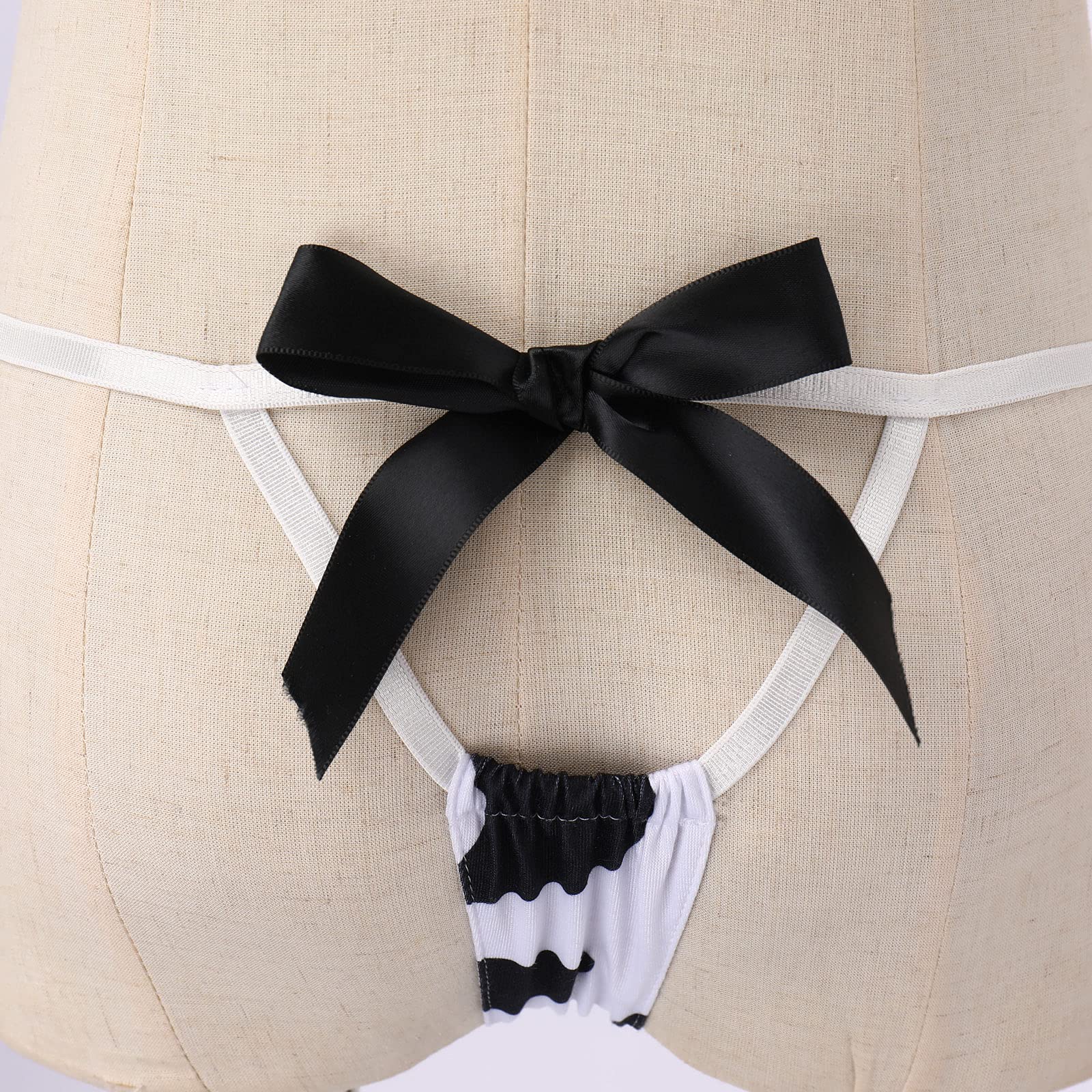 FYMNSI Women Sexy Milk Cow Lingerie Set Anime Maid Cosplay Costume Mini Bikini Bra Bodysuit with Bell Choker Stockings Outfit: One Size White Cow Micro Bikini