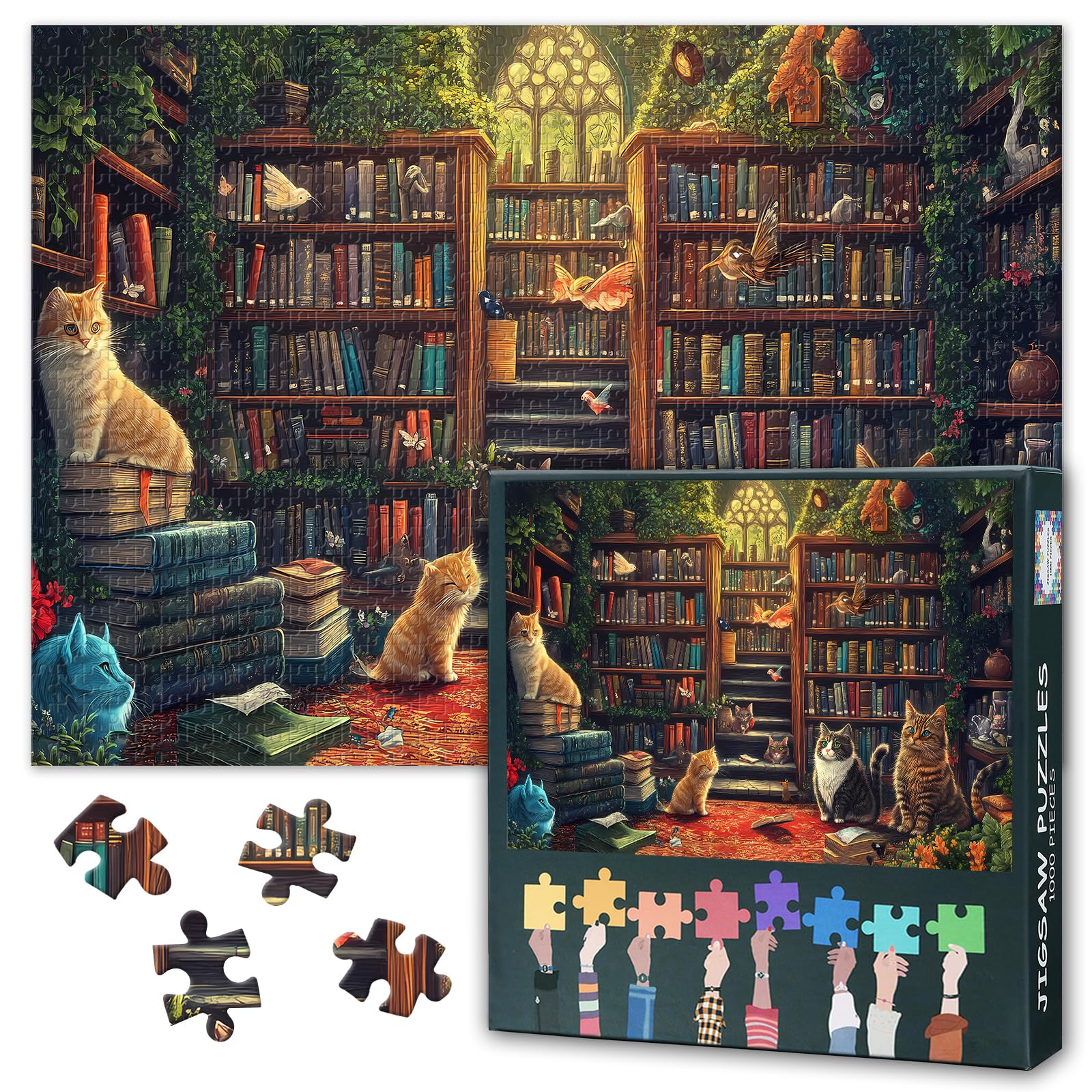 1000 Pieces Puzzle for Adults, Library Room Jigsaw Puzzles, Cat Jigsaw Puzzles, Birthday Party for Family Kids and Adults Funny Puzzle for Adult 20X27 INCH