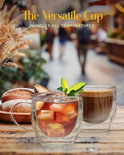 Miniatura 5 de Kitchables Juego de 4 tazas de café de vidrio de doble pared, 5 onzas, taza de café transparente aislada para capuchino, latte, té, café expreso,