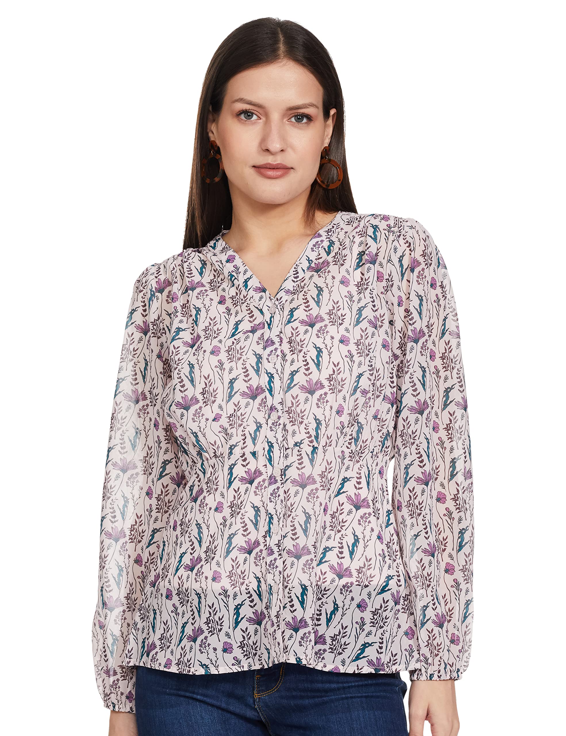 amazon brand - eden & ivy Women's Georgette V-Neck Long Sleeve Regular Fit Shirt Top (Available in Plus Sizes)-picture-31