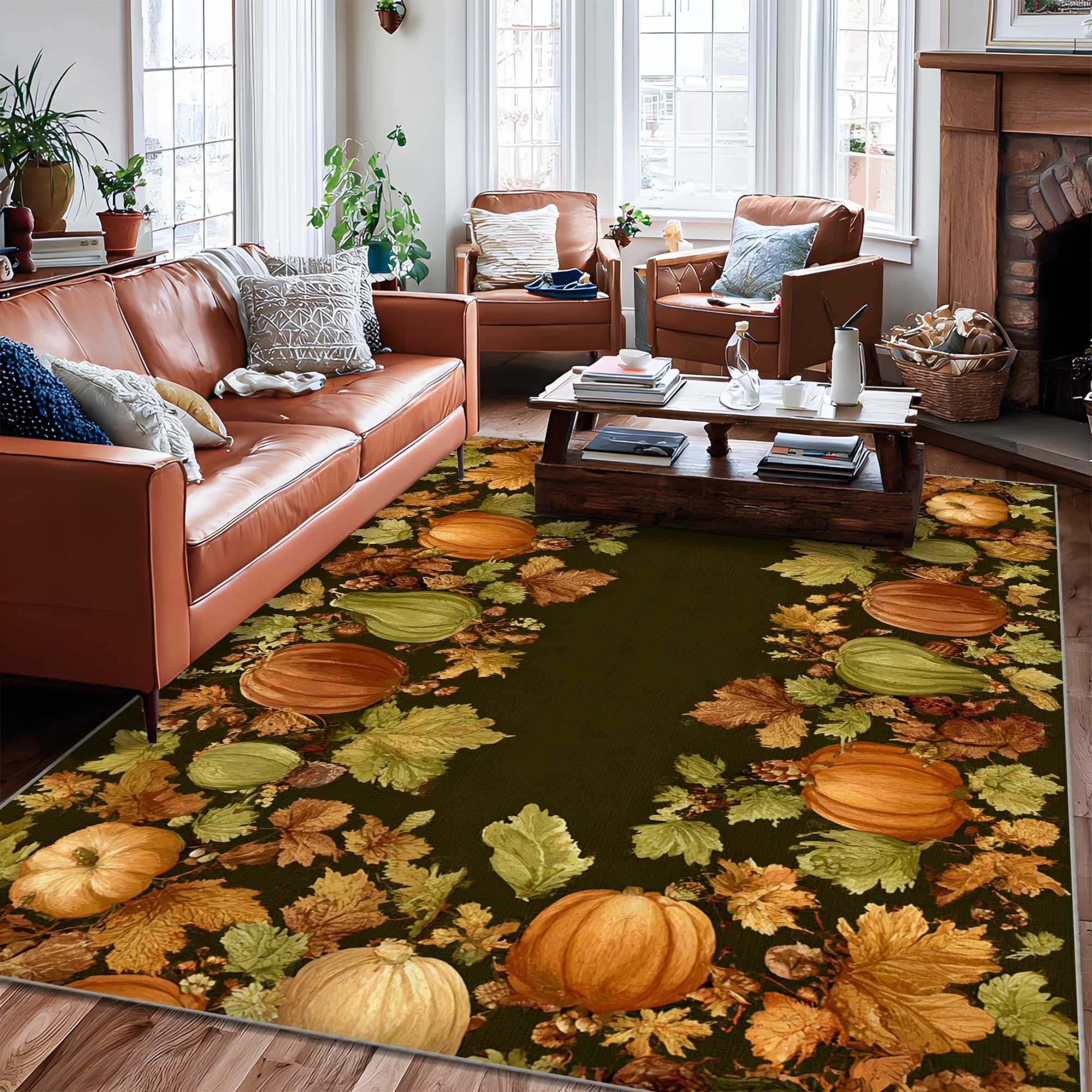 Tapis de citrouille rustique 1,8x2,7m à poils courts pour salon