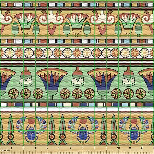 Vista 188 de Ambesonne Tela beige de The Yard, ilustración contemporánea de animales marinos en estilo retro, arte de caballito de mar de cangrejo de pulpo, tela