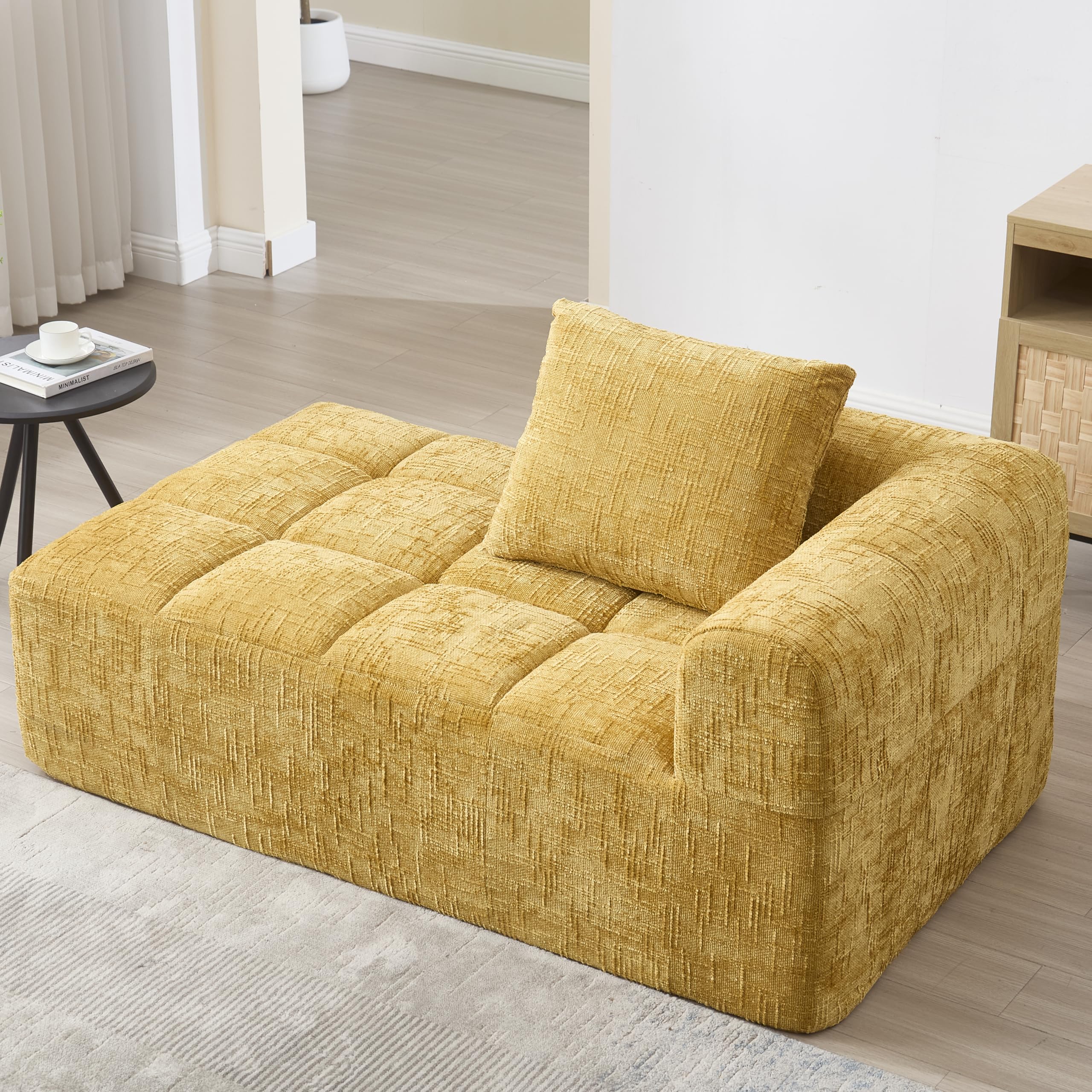 Sofá de 1 plaza, con bolsillos laterales de almacenamiento, sofá reclinable moderno con 1 cojín, tejido de chenilla, apto para salón y apartamento, color amarillo, no requiere montaje