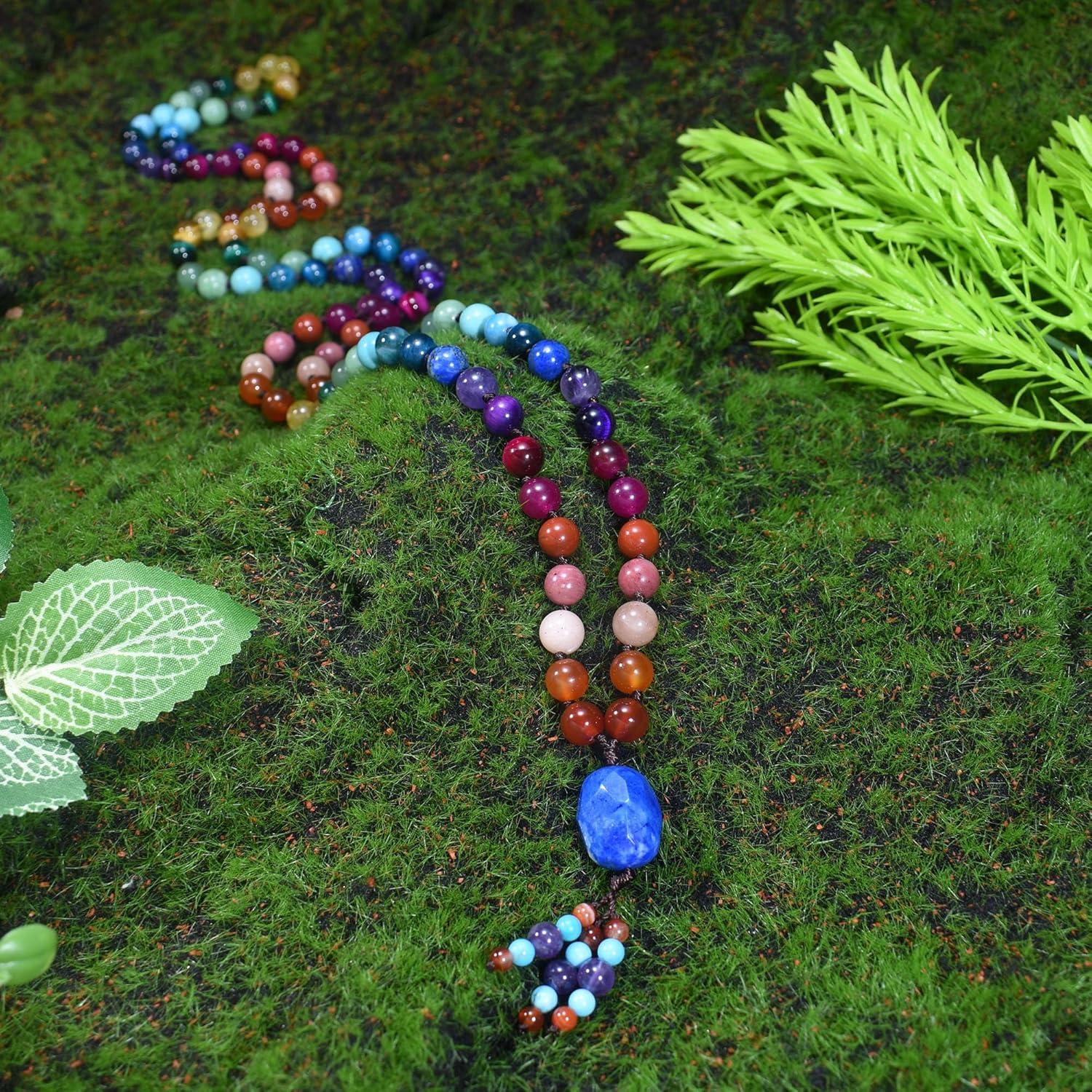108 Mala Beads Genuine Semi-Precious Gemstone Hand Knotted 8MM Prayer Beads Long Multicolor Necklace 40 Inches - Image 4