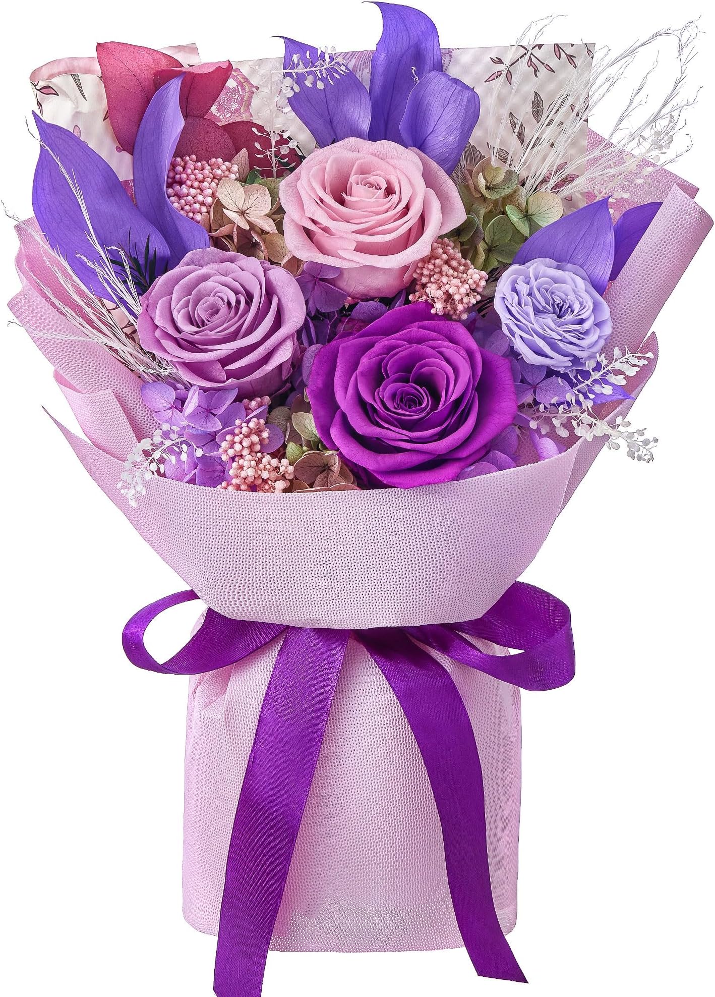 Mosstory Preserved Roses Bouquet Birthday Flowers for Women Purple Gifts for Women Mother Birthday Gifts Forever Flowers Bouquet (Purple Roses)