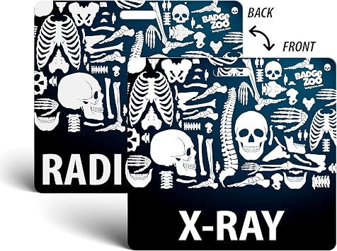 X-Ray / Radiology Badge Buddy - أسود - هيكل عظمي تحت عنوان - بطاقة هوية شارة أفقية - بواسطة BadgeZoo