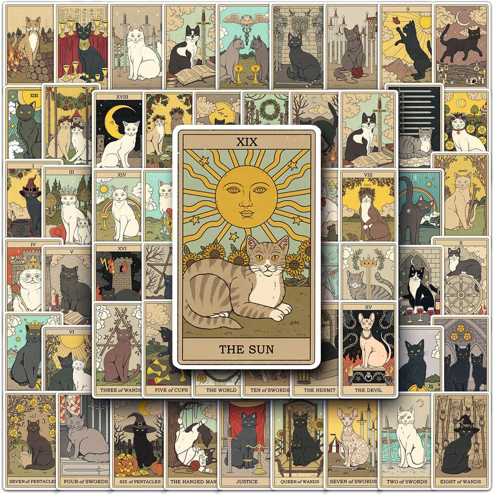 62Pcs Tarot Stickers for Girls Kids Teens, Bilibunny Cute Vinyl Waterproof Anime Sticker Decals Accessories for Water Bottles Phone Pad Laptop Skateboard Luggage Car Bumper Scrapbook Guitar Cup Gift