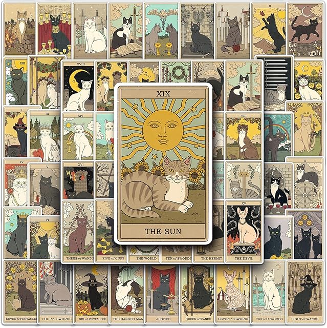 62Pcs Tarot Stickers for Girls Kids Teens, Bilibunny Cute Vinyl Waterproof Anime Sticker Decals Accessories for Water Bottles Phone Pad Laptop Skateboard Luggage Car Bumper Scrapbook Guitar Cup Gift