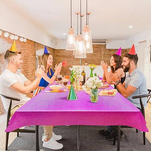 Miniatura 3 de 2 manteles holográficos de plástico rojo fucsia de 40 x 108 pulgadas, manteles láser brillantes para el día de San Valentín, 80 y 90 s, fiesta de