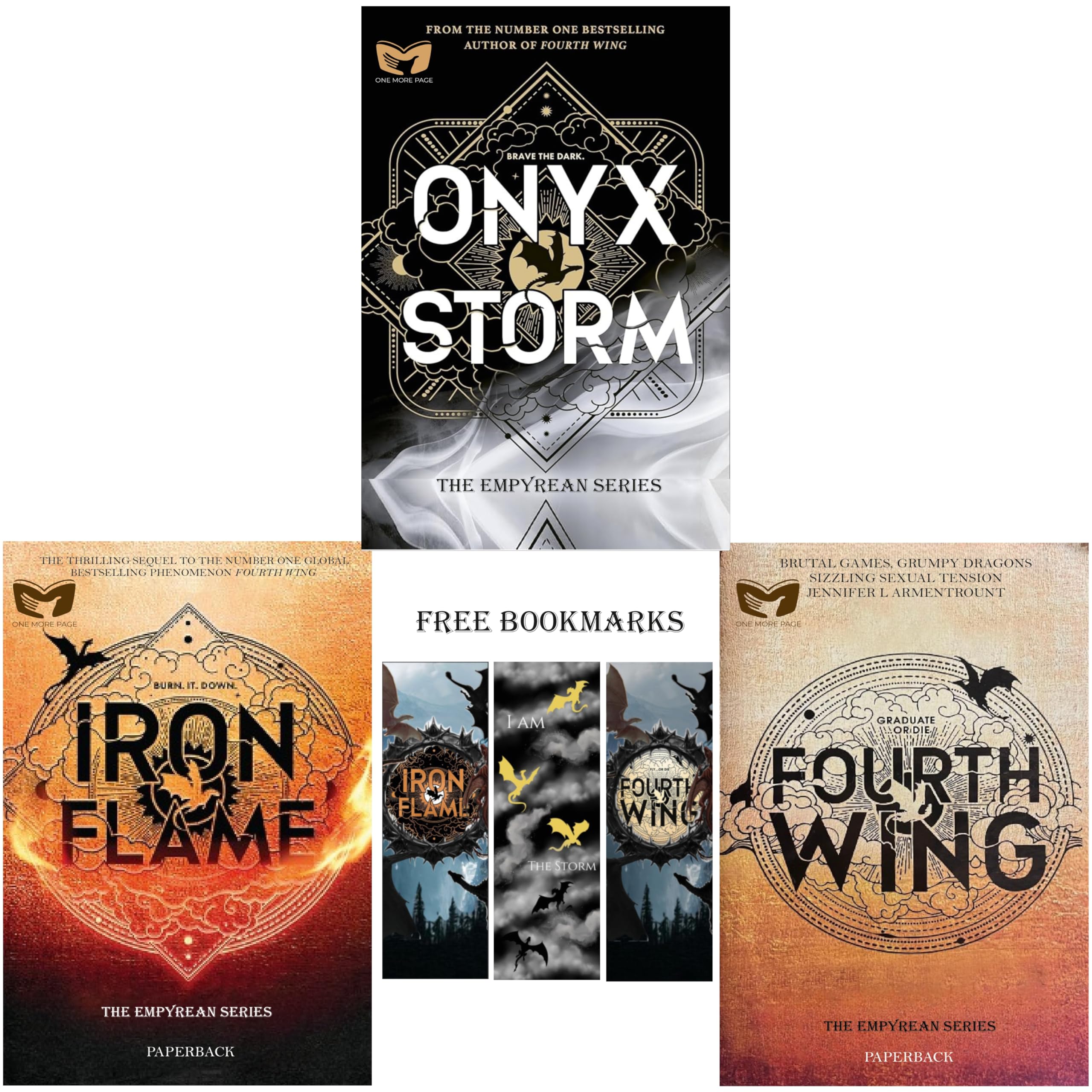 ONE MORE PAGE : Fourth wing + Iron flame + Onyx Storm (Set of 3) Book Collection with free Bookmark (fantasy) Perfect Paperback – 4 November 2024