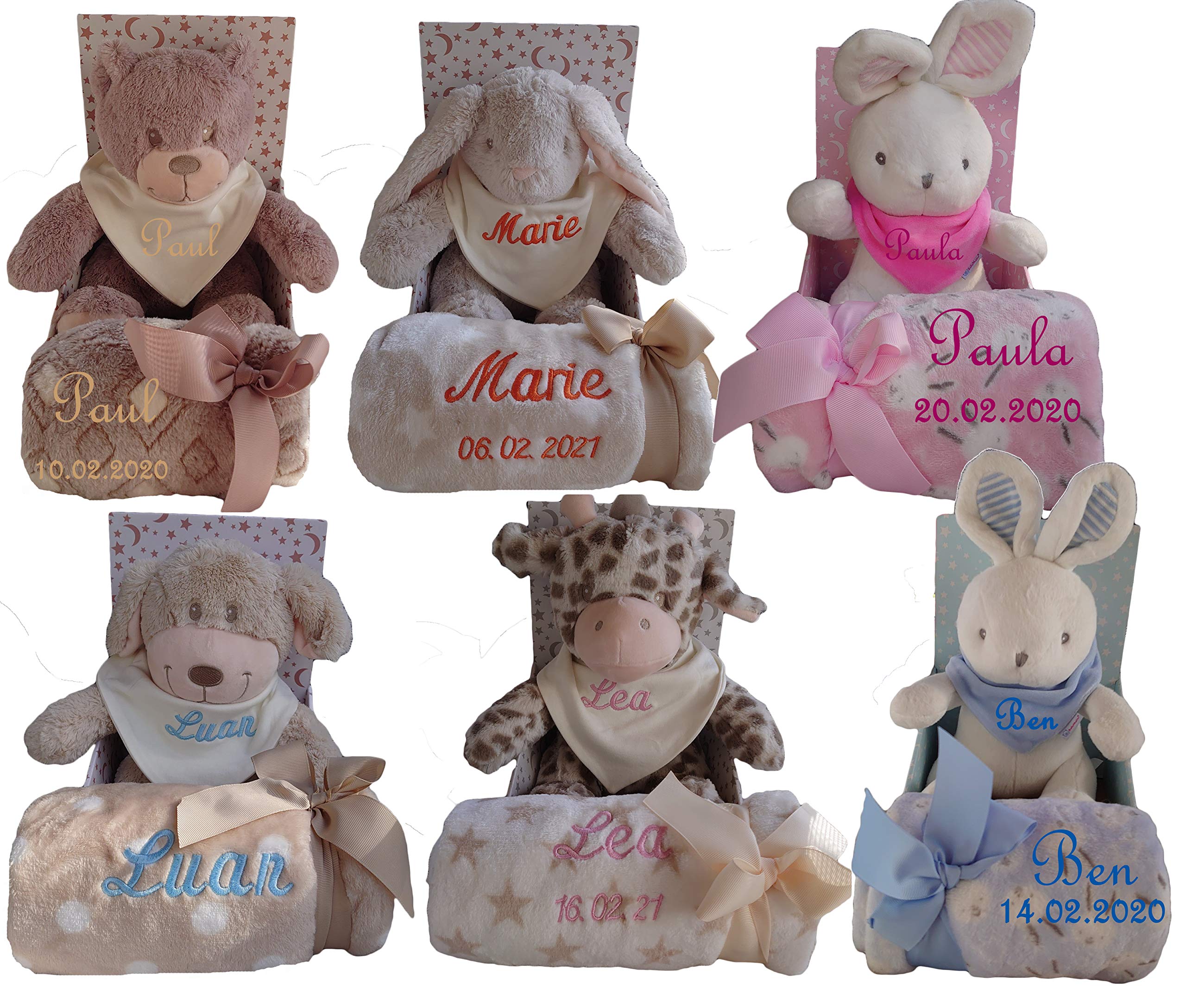 Baby Kinder Set 3 teilig Babydecke mit Namen bestickt Teddy Halstuch Taufe Geburt