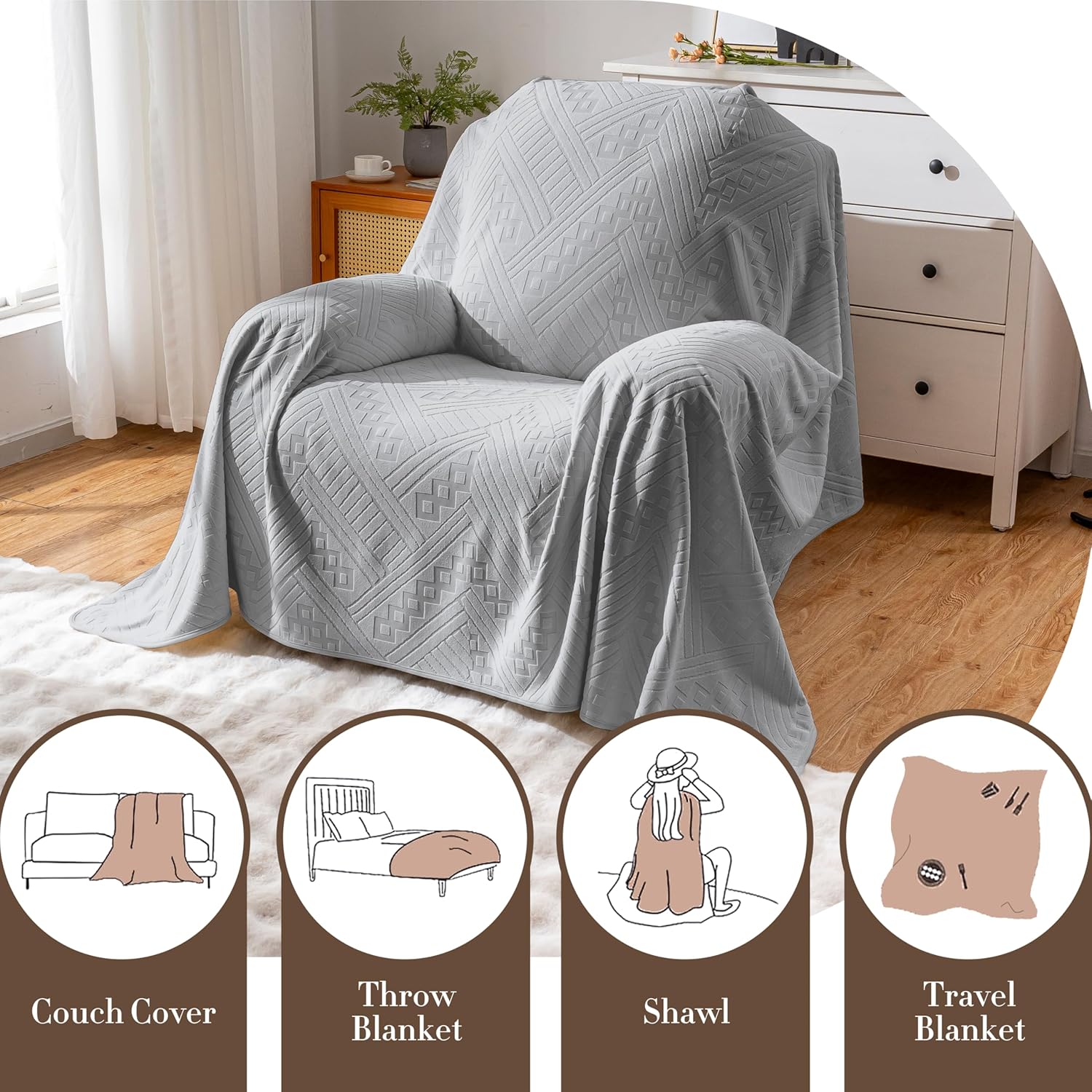 Waterproof Recliner Chair Covers, Anti-Slip Reclining Chair Covers, Pet-Friendly, Washable, Durable and Breathable Couch Covers – Reversible Design for Sofa Protection(71x71in/Light Grey) - Image 6