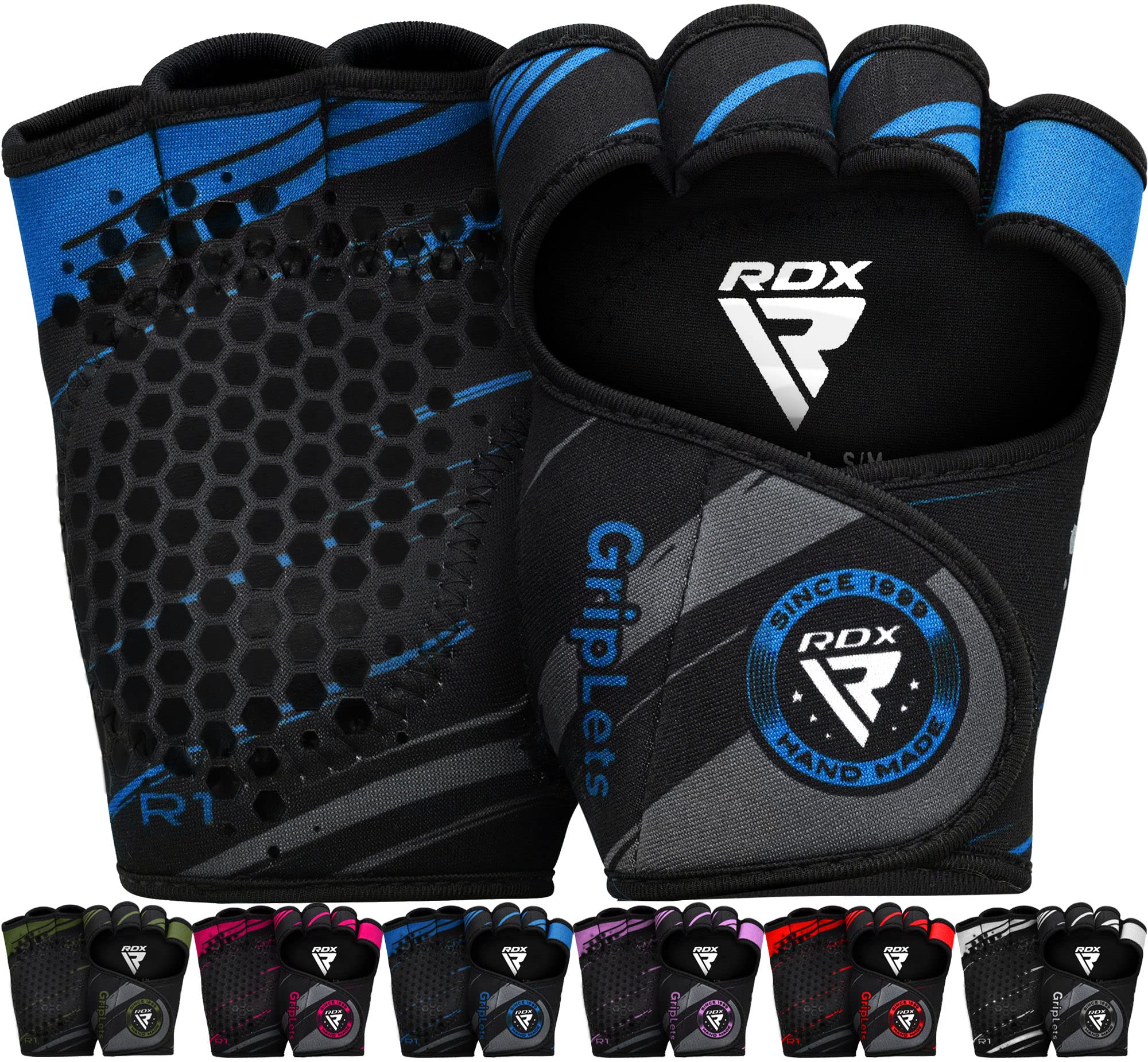 RDX Weight Lifting Gloves Grips, Workout Gym Fitness, Ventilated Anti-Slip Open Back Gripper, Deadlift Strength Training HIIT Exercise, Women Men Rowing Cycling Hanging Climbing Gymnastics Pull Ups