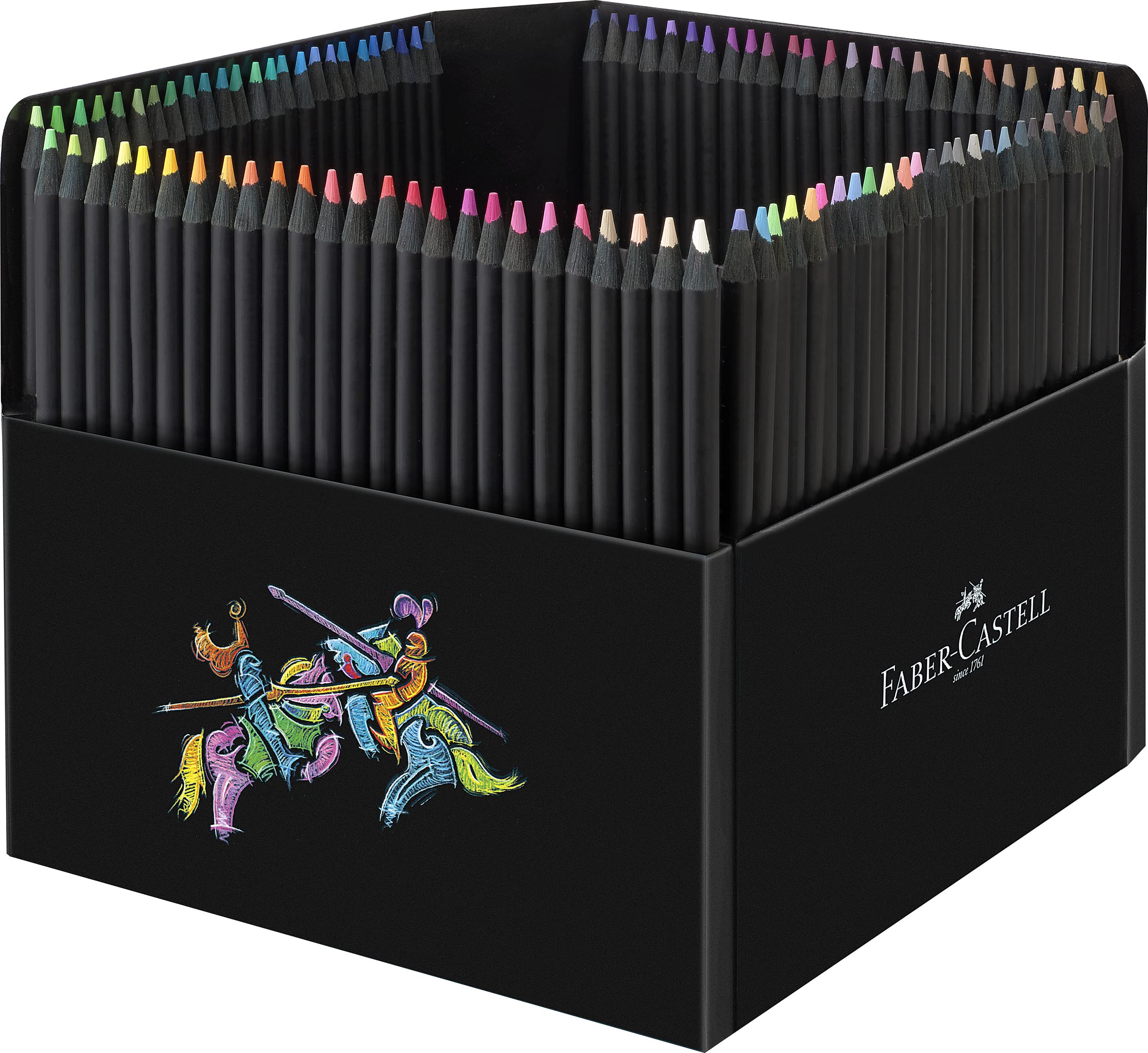 Faber-Castell 116450 - Buntstifte Blackwood, Black Edition, 50er Etui, leuchtende Farben mit weichem Abstrich, schwarzes Holz (100 Stück (1er Pack), Malset II)