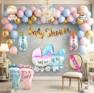 GROOVY DUDZ Baby Shower Decoration Items Set-55Pcs Baby Shower Party Decoration Items with Pastel Balloon,Pram Balloon the...